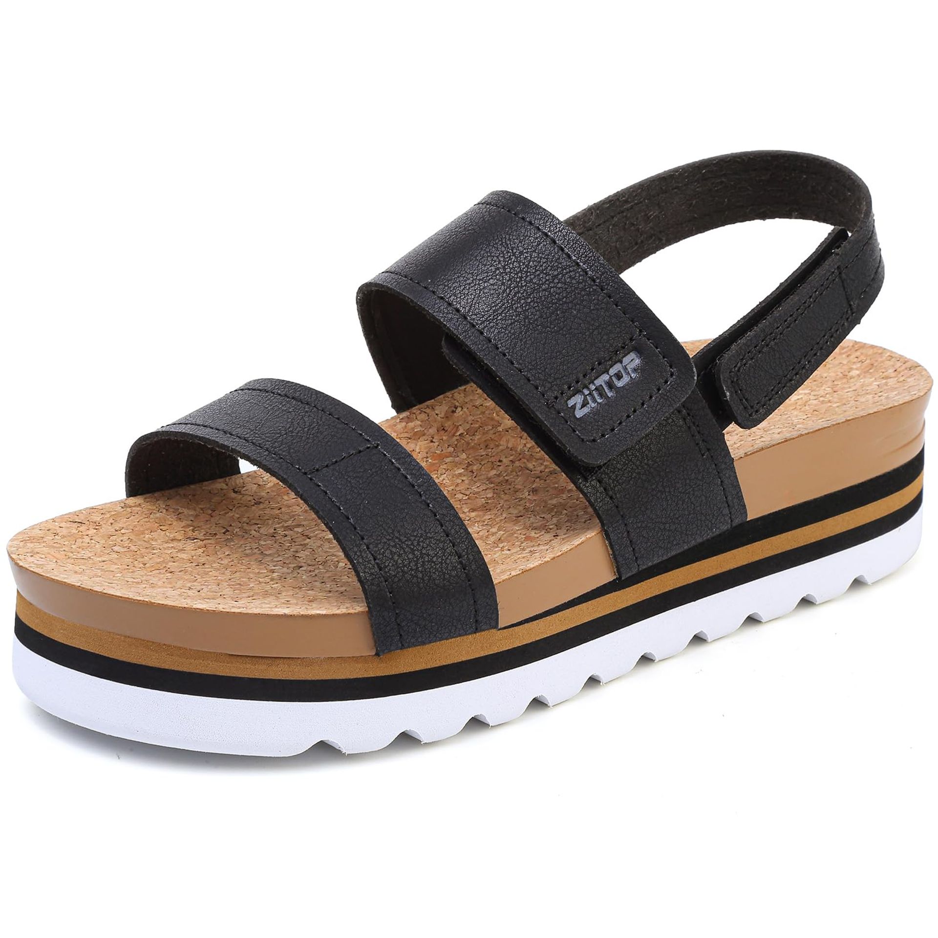 Women's Platform Sandals Orthopaedic Wedge Shoes Cork Footbed Adjustable Straps Open Toe Comfort Design - Black UK 4