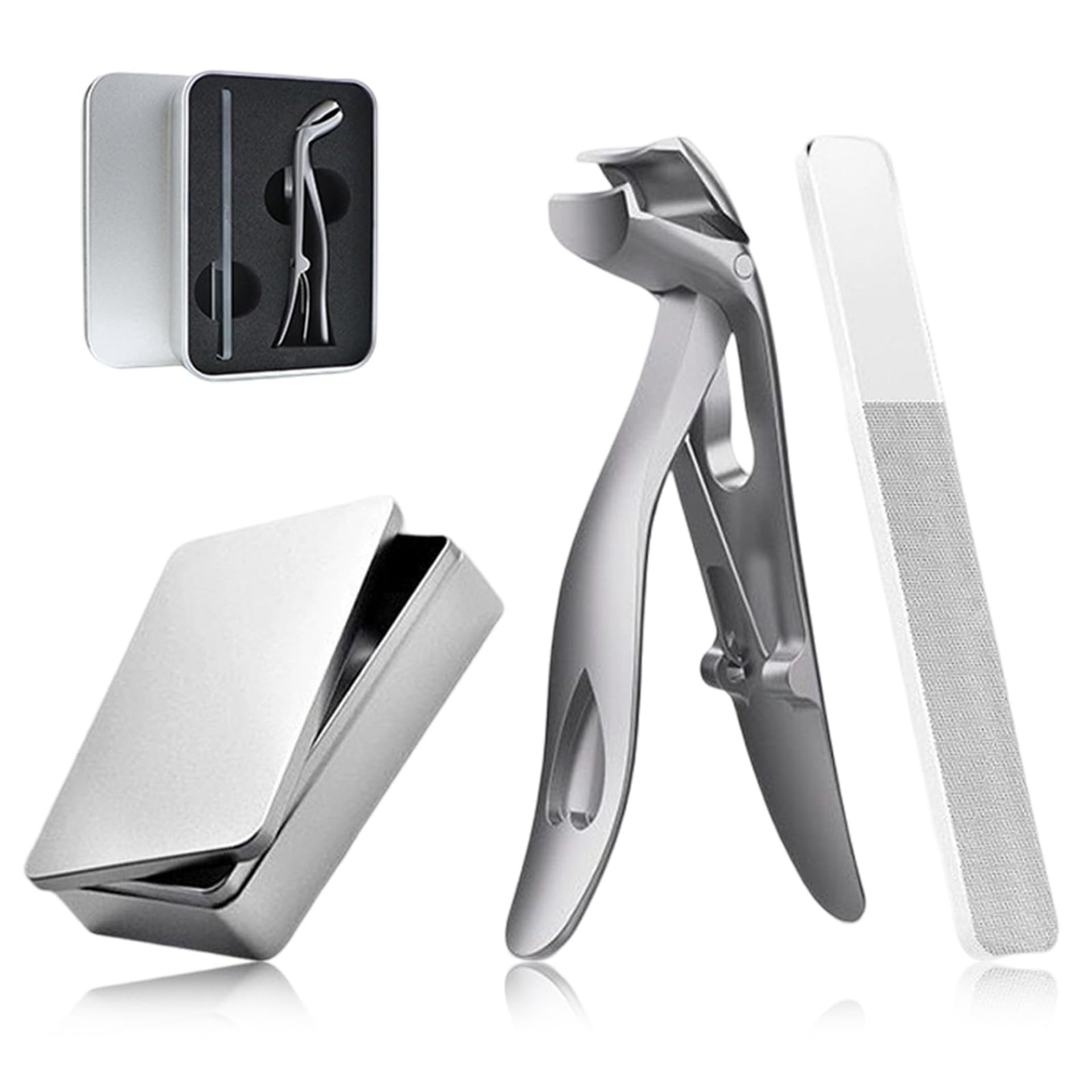 Premium Ergonomic Angled Head Toenail Clippers with Nano File - For Thick Nails, Seniors & Mess-Free Trimming