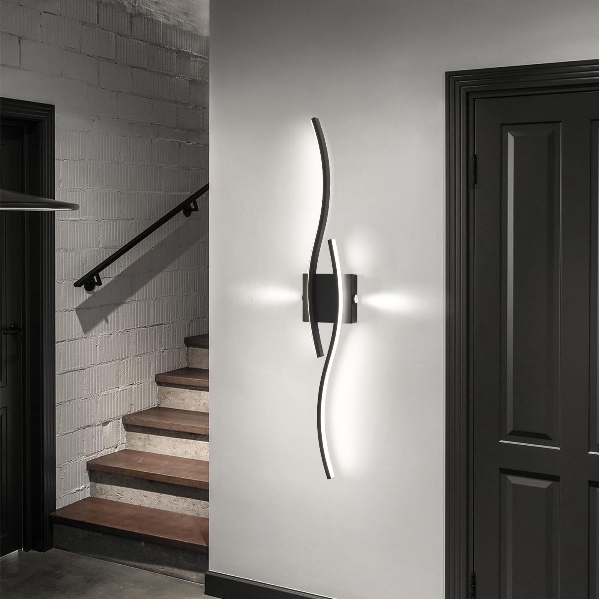 Modern LED Wall Sconce Light Wave Bar Indoor Lighting Fixture for Living Room, Bedroom, Hallway - Black 80cm Cool White