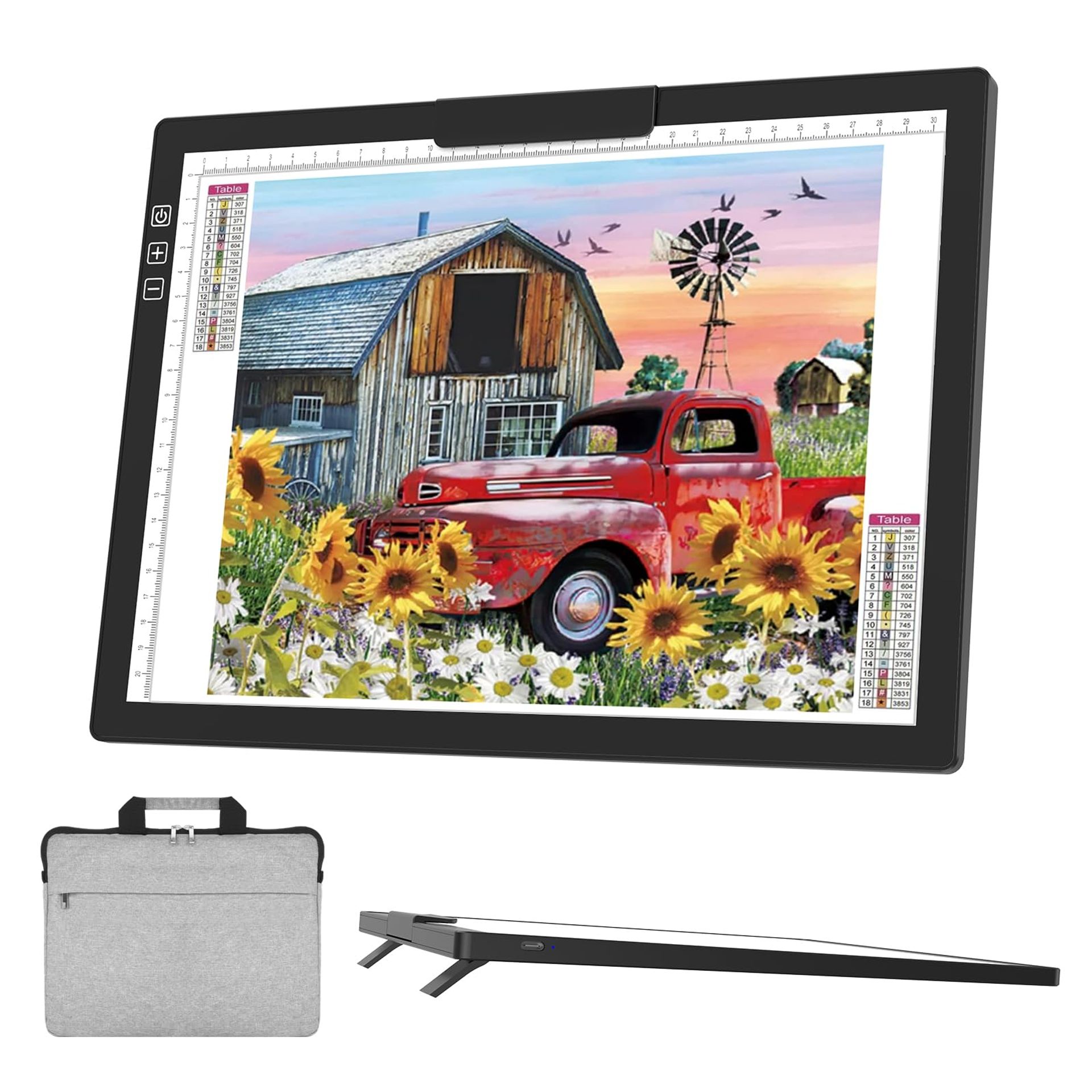 LED Light Pad A4 Tracing Board Rechargeable Ultra-Thin Stepless Brightness with Case & Accessories - Black A4-D28-Bag