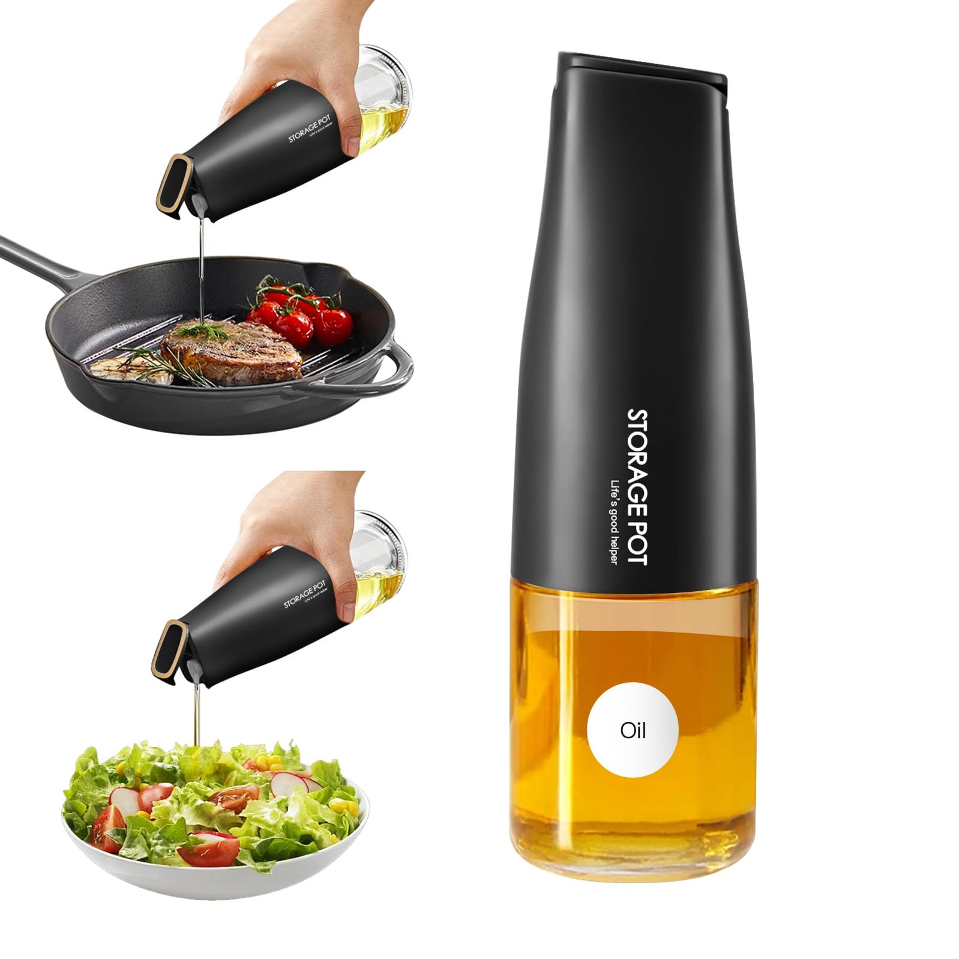 Auto Flip Olive Oil Dispenser Bottle – 500ml Glass Cruet with Precision Pourer, Black