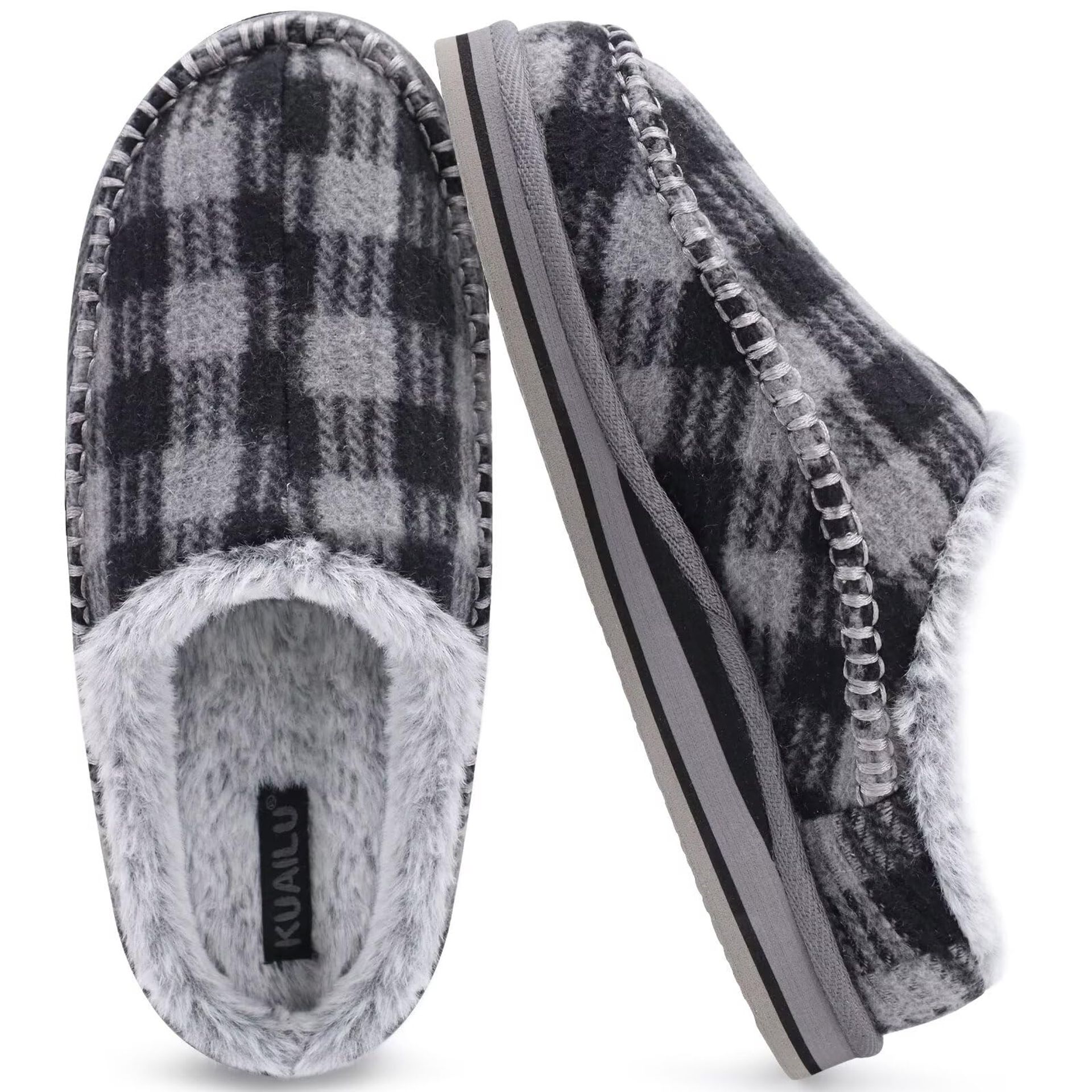 Men's Memory Foam Clog Slippers Warm Faux Fur Lined Arch Support Comfort Slip-On House Shoes - Deep Grey UK 8.5