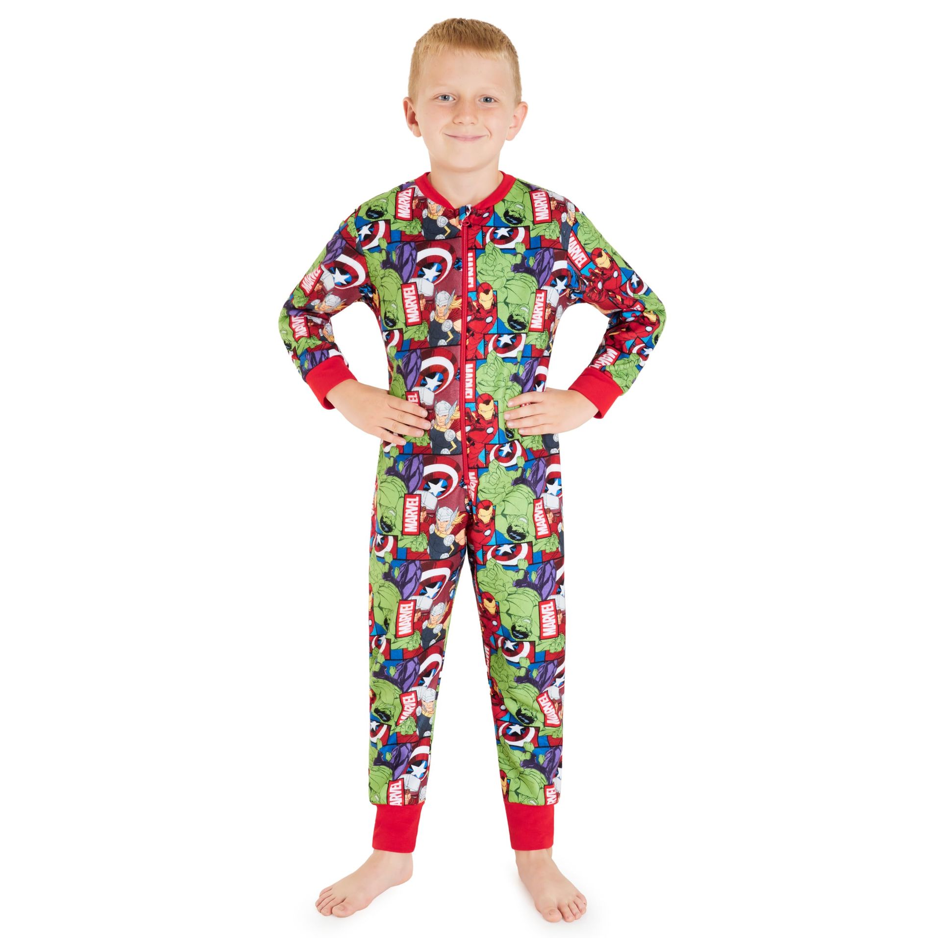 Marvel Boys Fleece Onesie Warm Hooded Pyjamas Cosy Loungewear Gift - Multi Avengers 5-6 Years