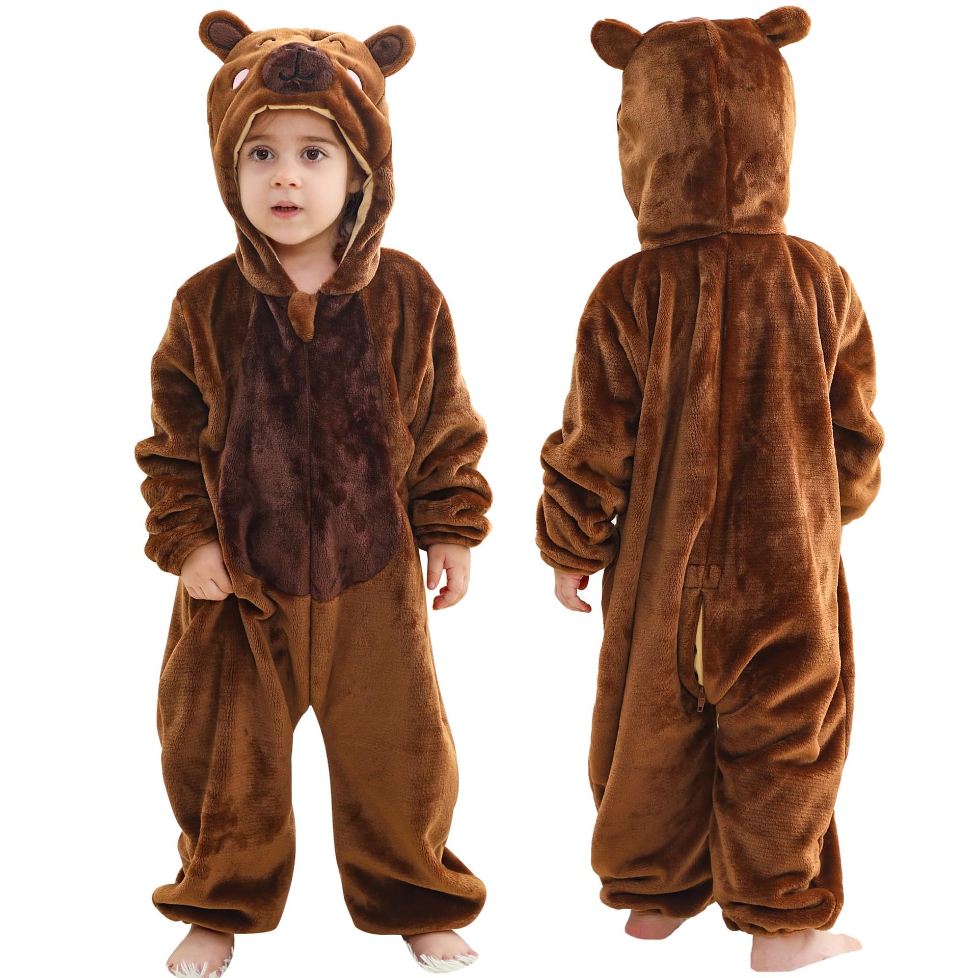 Baby Animal Romper Toddler Costume Flannel Hooded Playsuit for Boys & Girls - Multicolour 6-12 Months