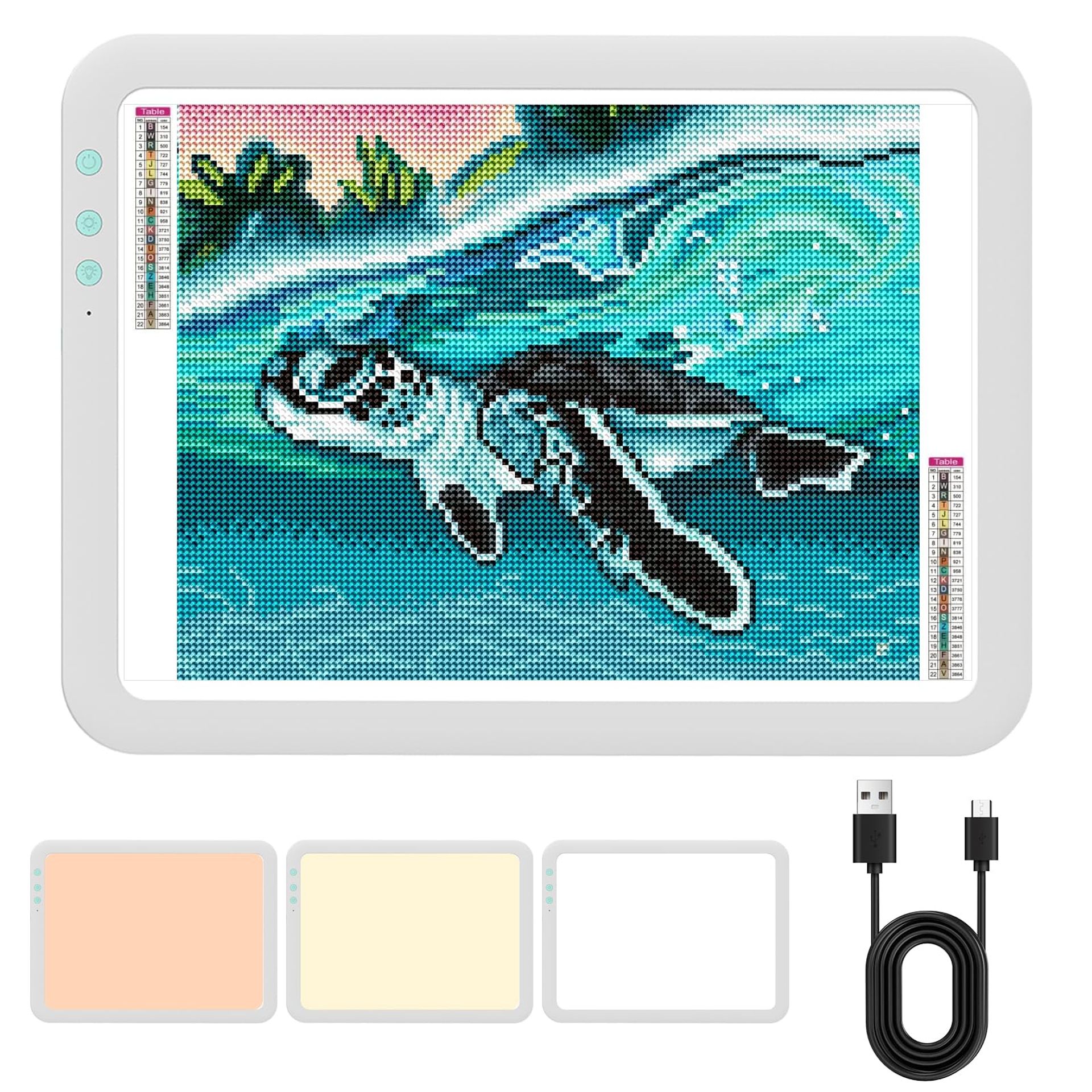 Wireless Battery Powered A3 Light Pad Stepless Dimmable LED Tracing Board for Diamond Painting and Crafts - White & Mint Green A3 Rechargeable