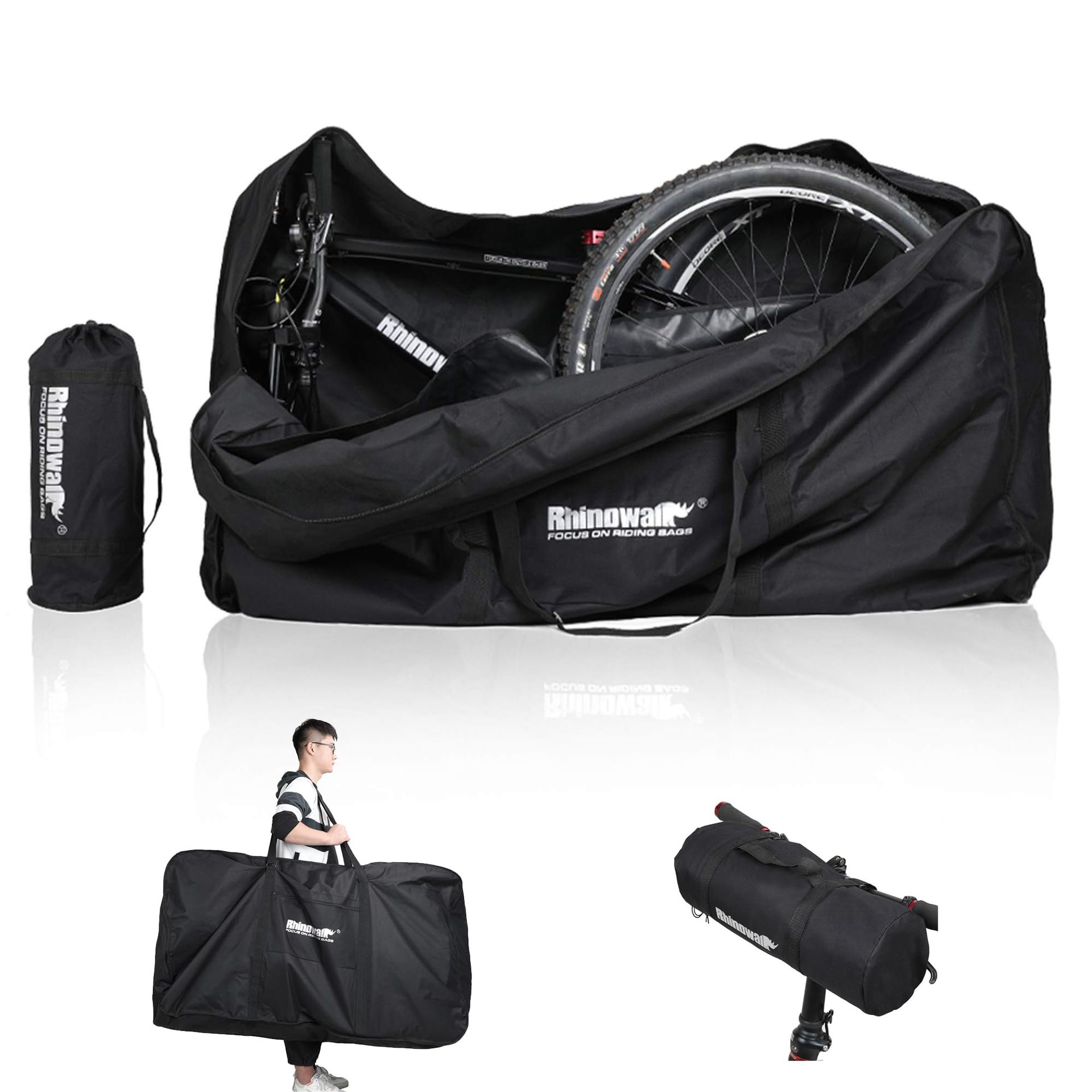 Bike Travel Case for 26-inch MTB & Road Bicycle Transport Bag Waterproof Storage with Shoulder Straps & Tool Pocket - Black 26-inch