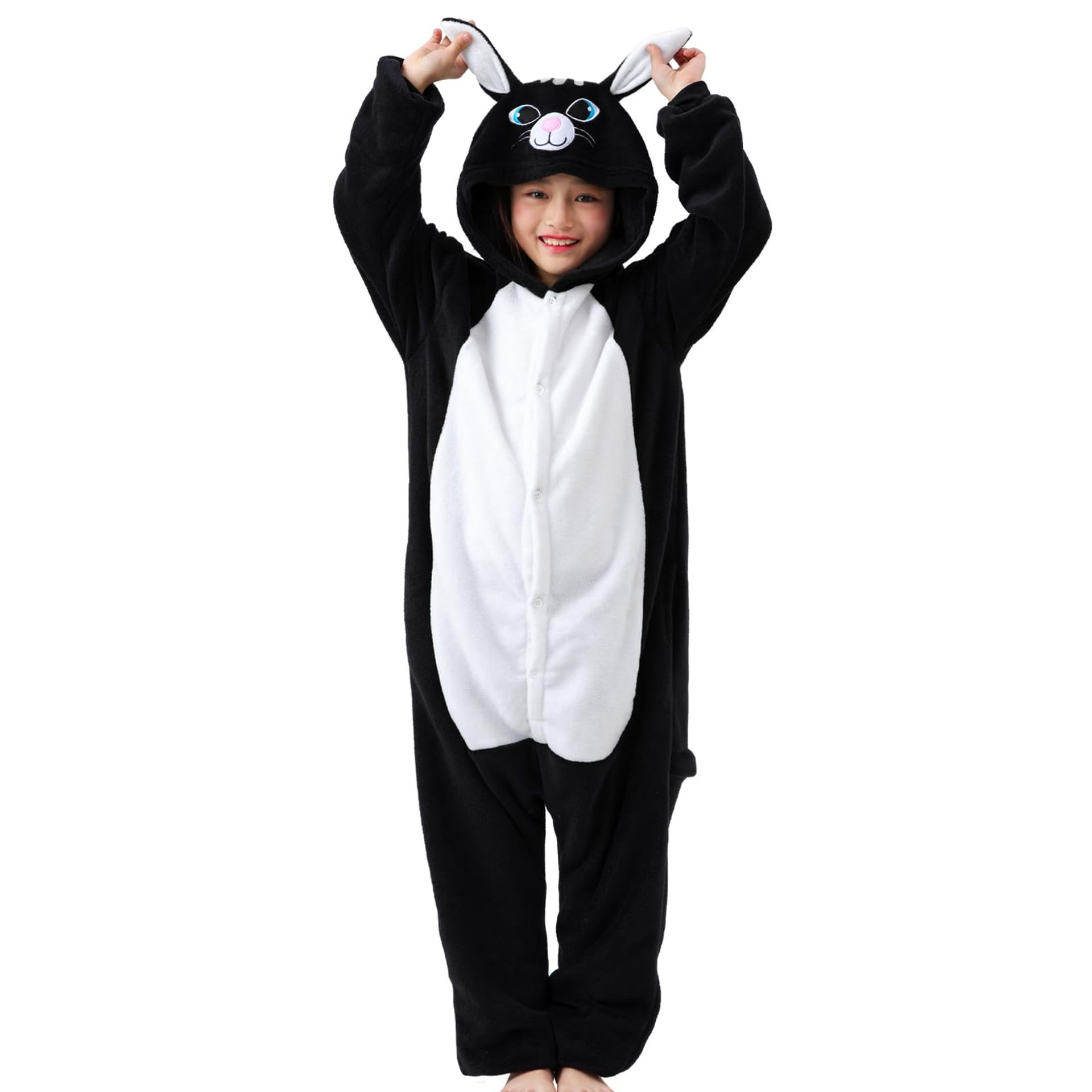 Unisex Animal Onesie Kids Hooded Romper Pyjama Costume for World Book Day - Cat L