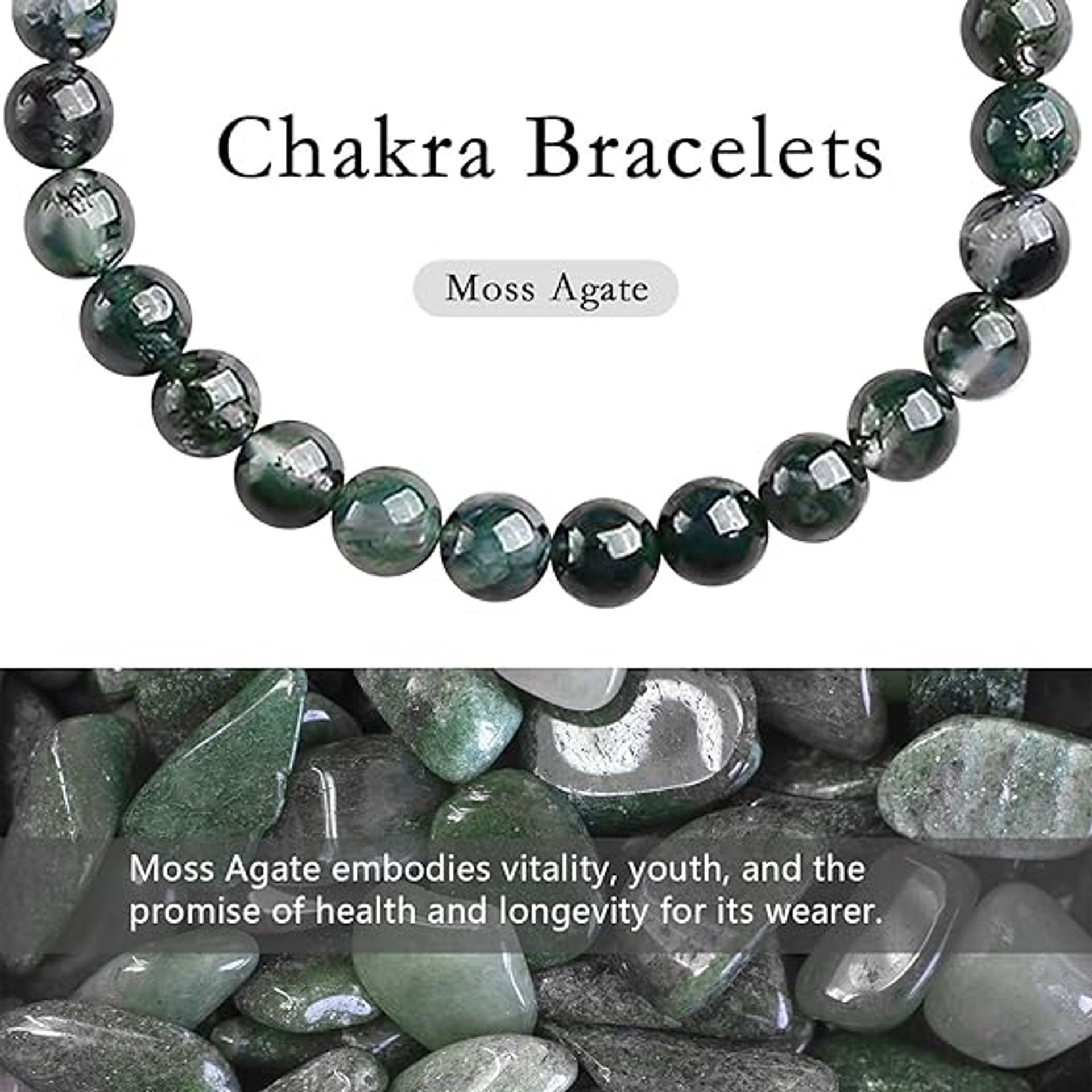 2 PCS Moss Agate Crystal Bracelet Set - Natural Healing Gemstones for Meditation & Yoga (L)