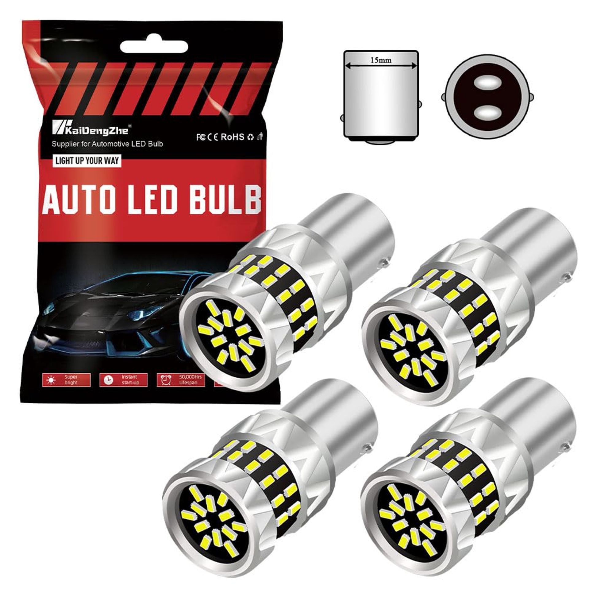 LED Car Brake & Tail Light Bulbs 1157 BAY15D P21/5W 42-SMD 400% Brightness Upgrade - White 4 Pack