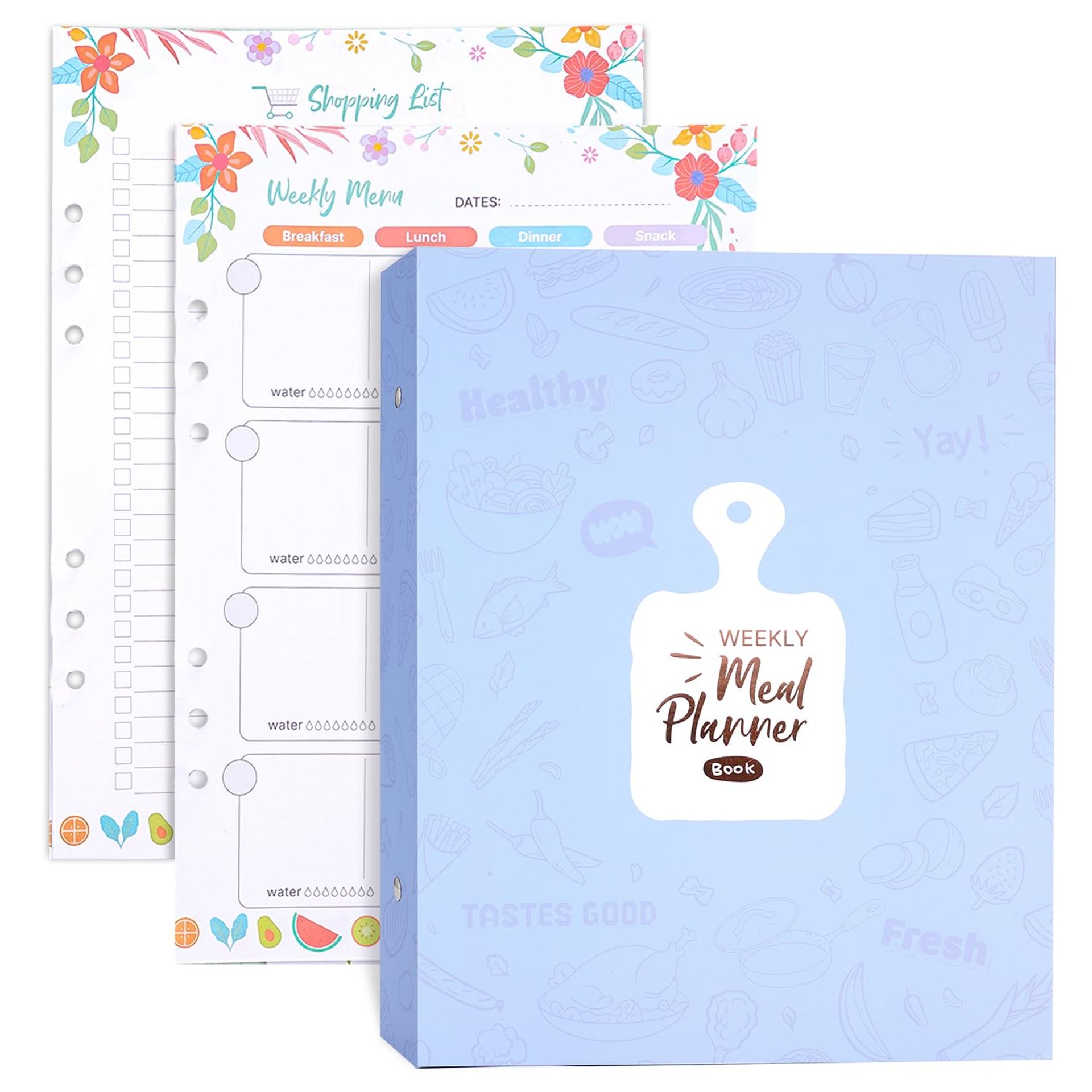 Meal Planner Large 6 Ring 324 Pages A4 Kit to Write Your Weekly Meal Planner,Meal Planner and Shopping List,Personalised Food Planner Comes with Food Stickers,Cooking Gifts for Women(Purple)
