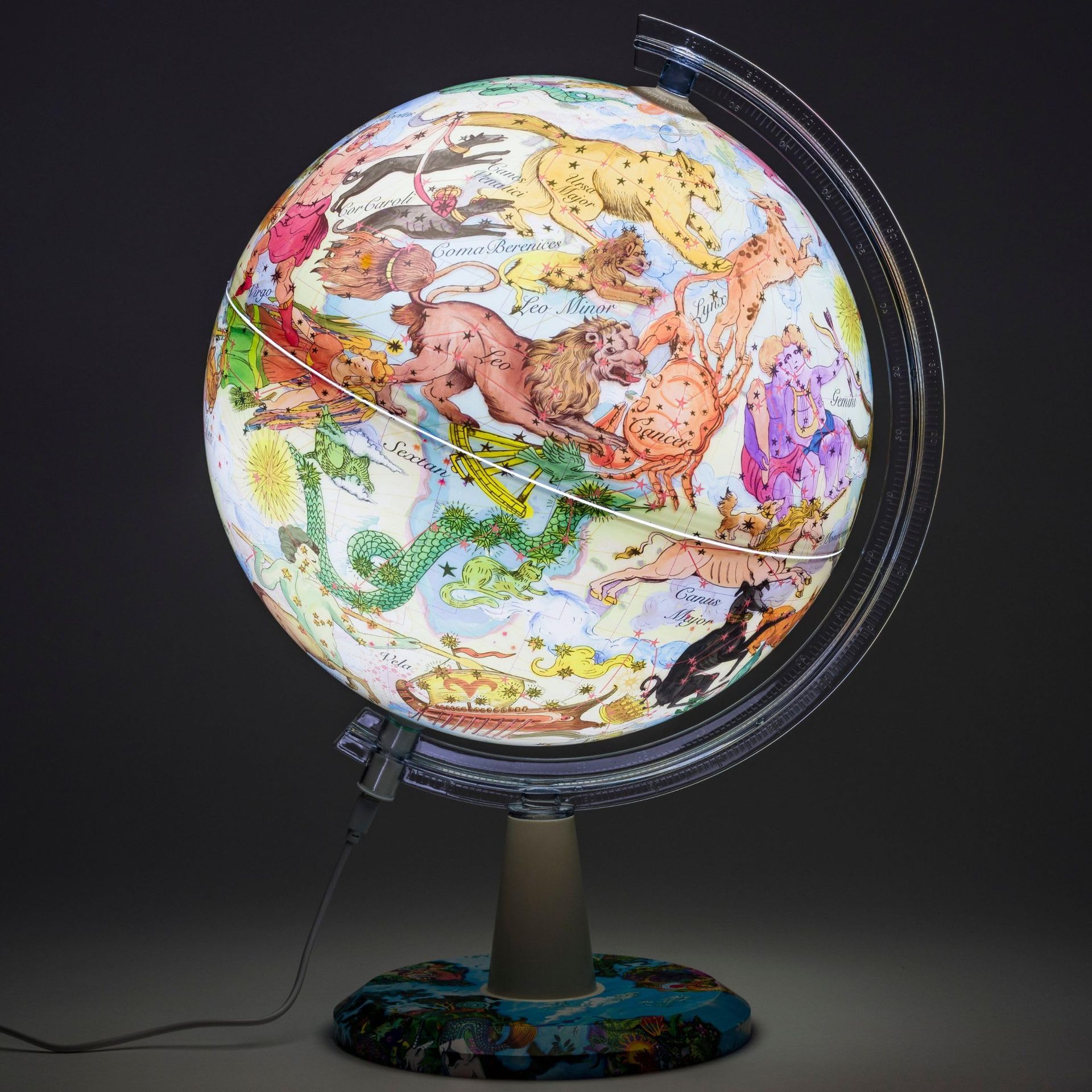 EXERZ 30CM Art Globe Zodiac Illuminated - Illustrated Map of Zodiac Region with Light Up function - Swivel Rotating Globe with LED, Cable included.