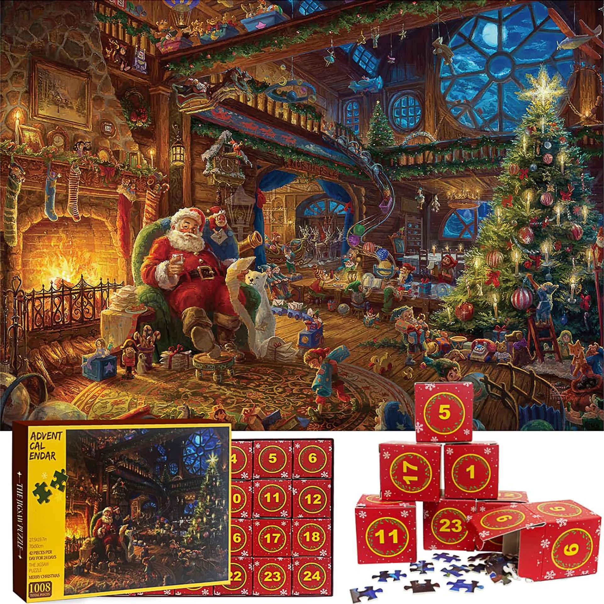 Advent Calendar 2024 Jigsaw Puzzles,24 Box Christmas Puzzle Countdown Calendar,1008 Pieces Jigsaw Christmas Gifts Santa's Xmas Gift for Women Men Adults Teenage