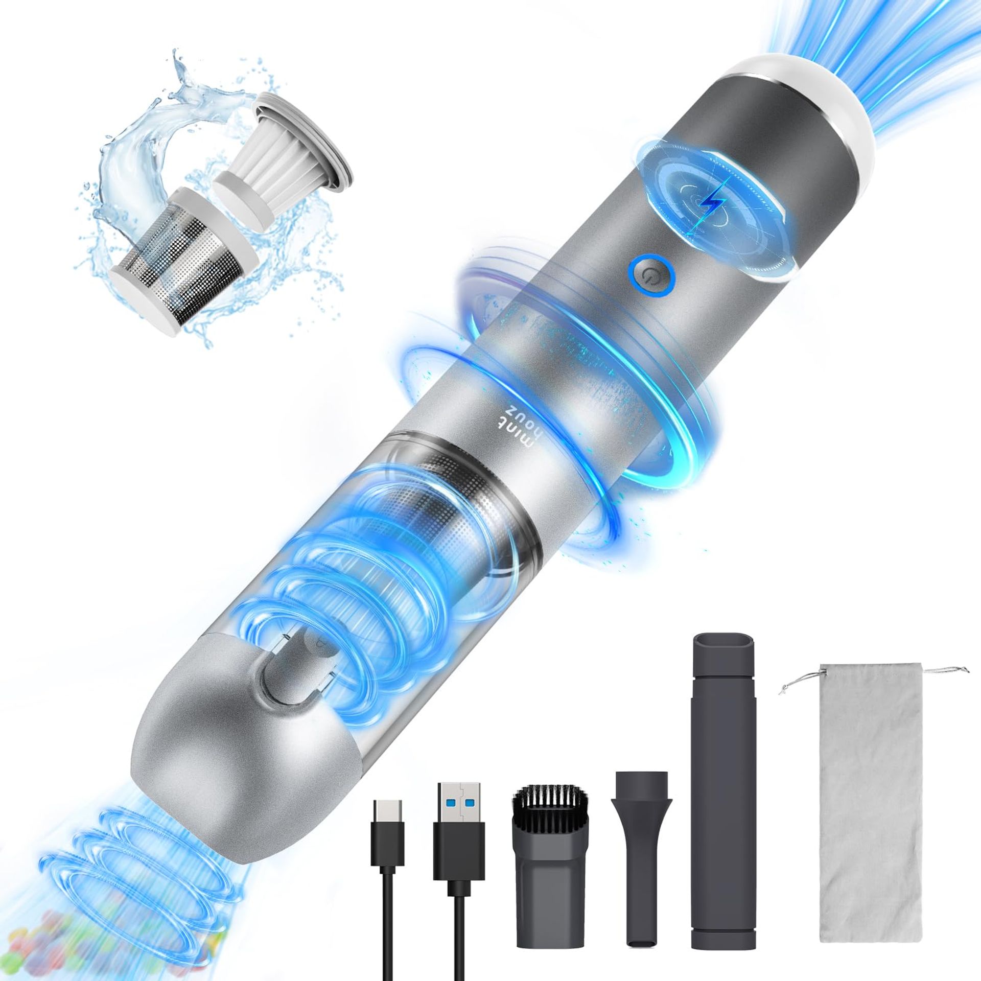 Cordless Car Vacuum Cleaner 17000Pa Suction, 3-in-1 Handheld with Blower & Light, Rechargeable Portable for Car, Home & Keyboard Cleaning
