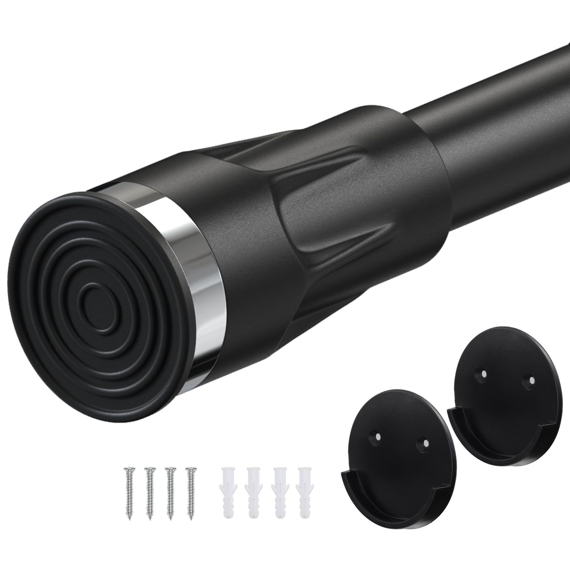 Black Heavy Duty Shower Curtain Pole 28mm, Extendable 109-259cm Metal Telescopic Rod for Bathroom Wall Mount