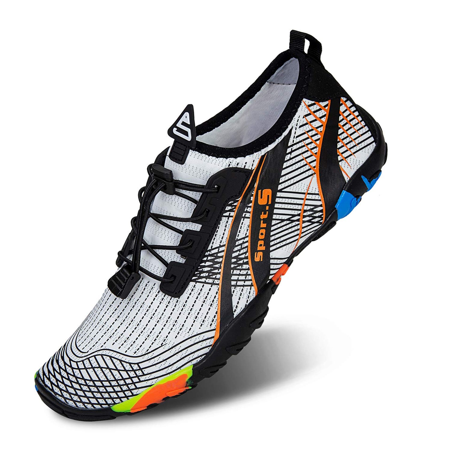 Water Shoes for Women & Men Aqua Beach Swim Barefoot Quick Dry Lightweight for Swimming, Surfing, Diving, Yoga - White Orange UK 5.5