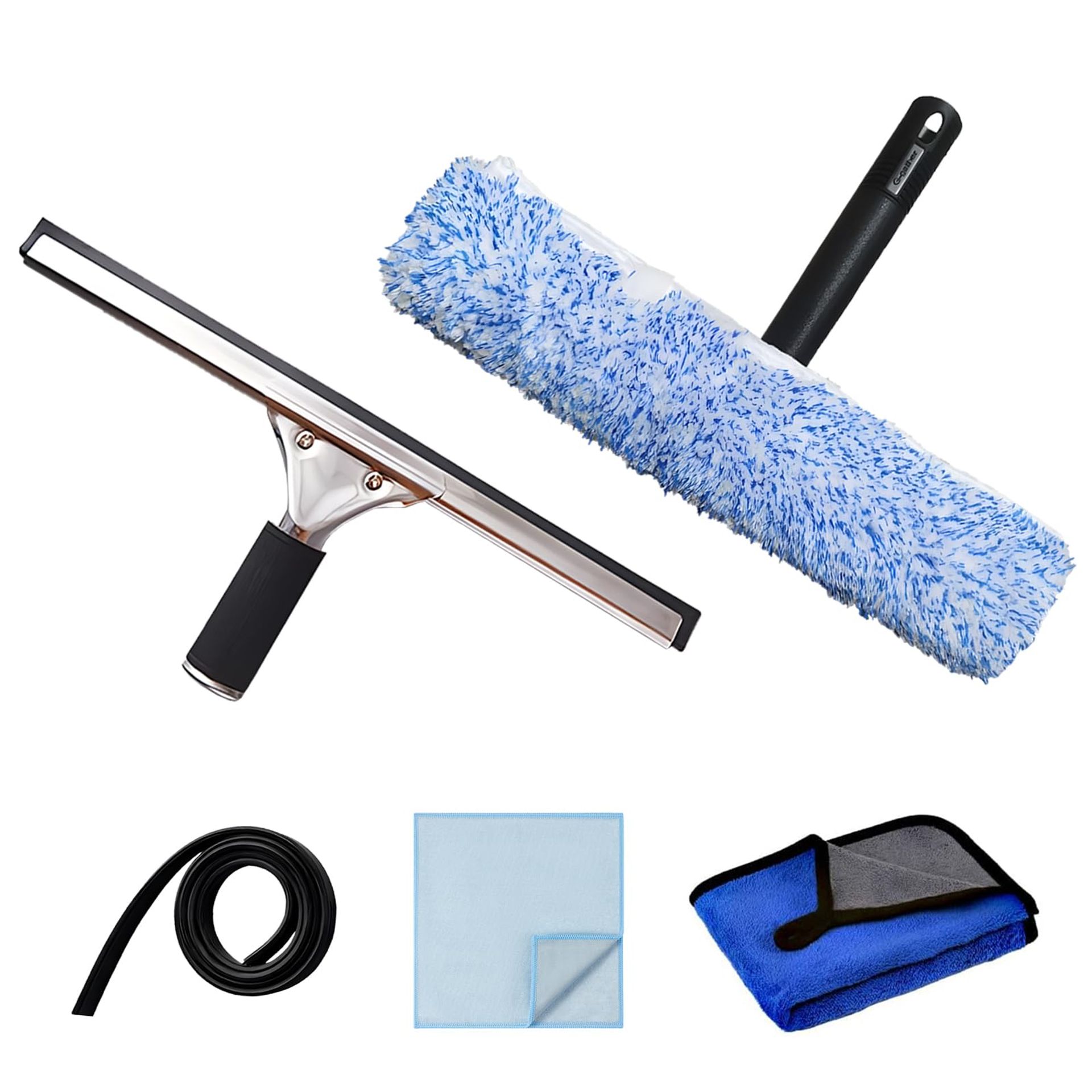 5 Piece Professional Window Cleaning Kit with Squeegee & Microfibre Cloths for Home & Car
