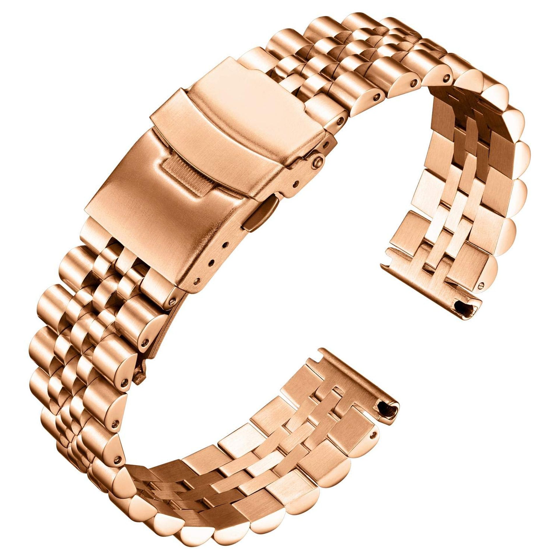 Stainless Steel Replacement Watch Band Adjustable Link Bracelet for Men & Women - Rose Gold 18mm