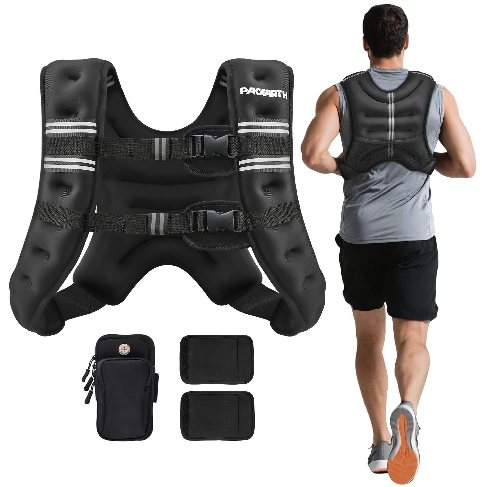 Weighted Vest Adjustable for Strength Training, Running & Fitness Workout with Reflective Stripe - Black 25 lb
