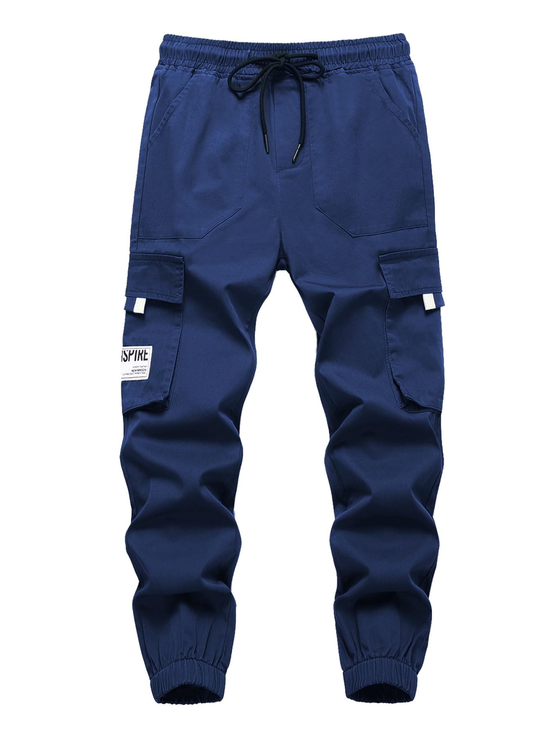 Boys Cargo Trousers Elastic Waist Multi-Pocket Jogging Pants for School - Navy 9-10 Years