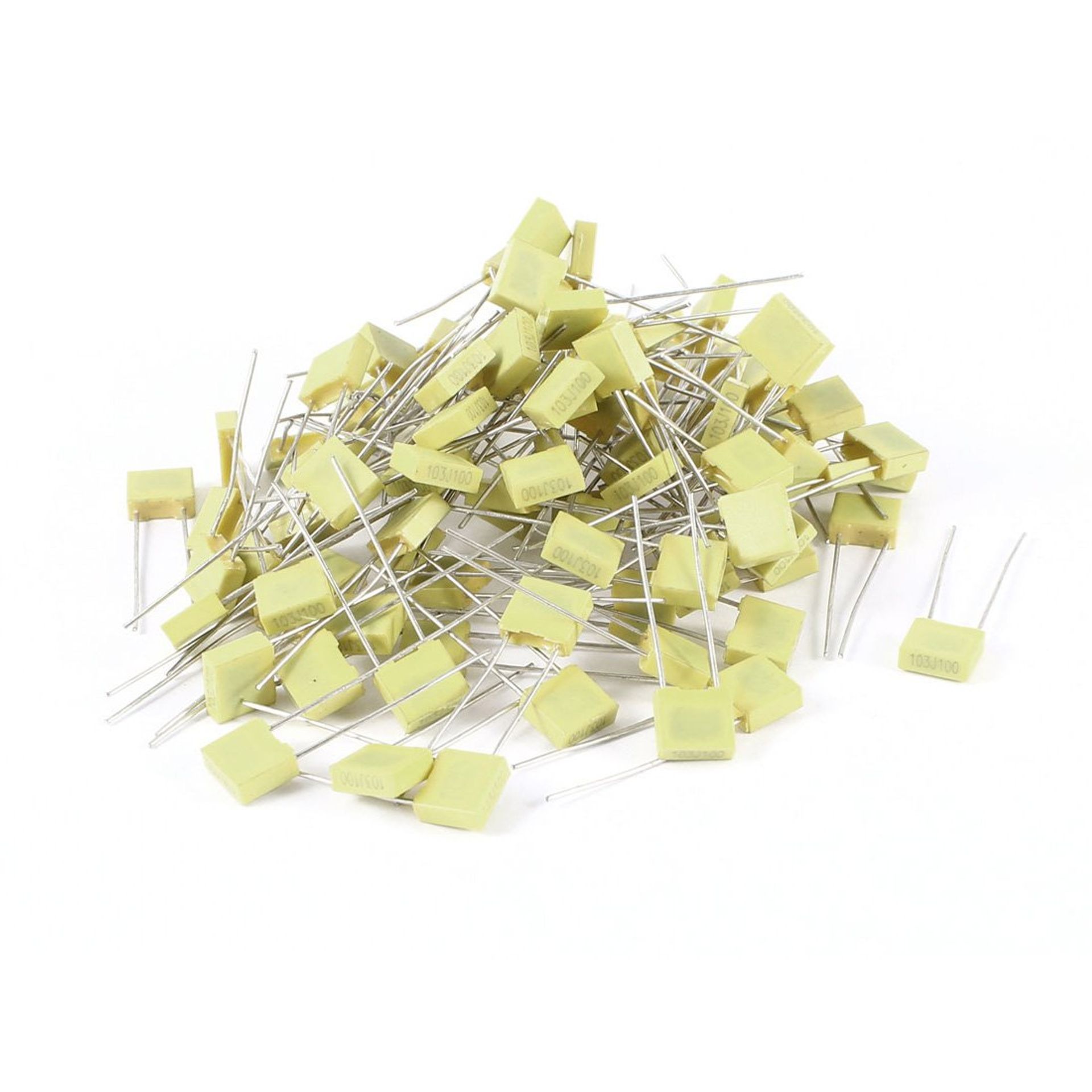 Sourcingmap 100 Pcs 100V 0.01uF 10NF Radial Lead Film Correction Capacitors Yellow