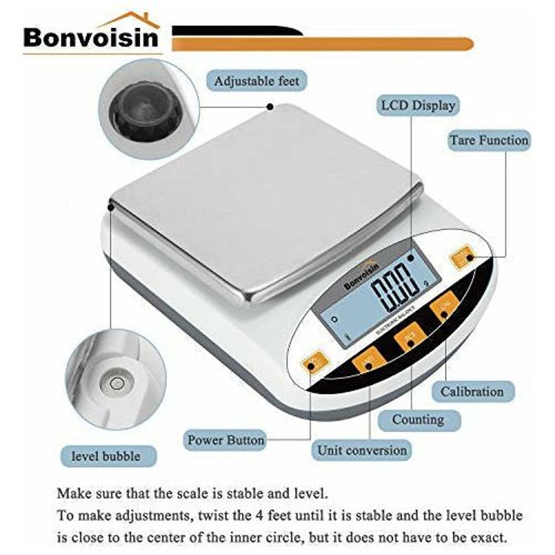 Bonvoisin Digital laboratory scale, 600 g x 0.01 g, precision electronic scale, LCD display, jewellery scale, scientific