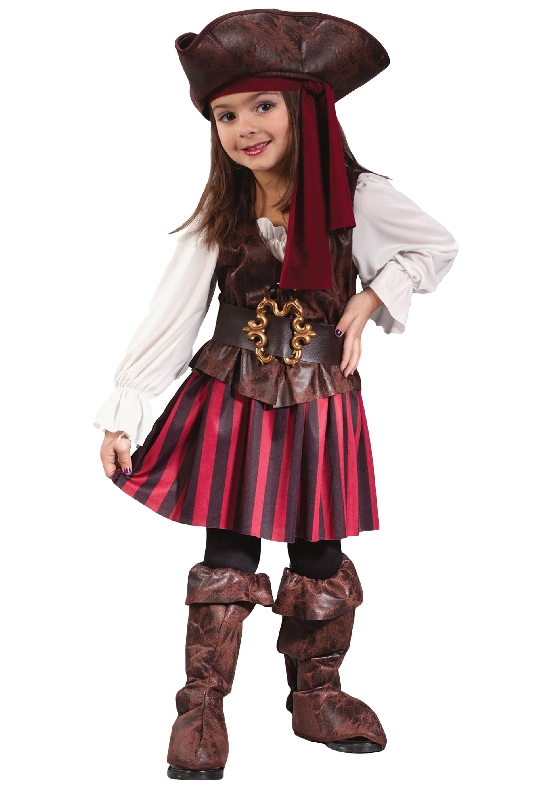 Boys Deluxe Pirate Captain Costume 5 Piece Set with Hat & Boots - Ages 3-5