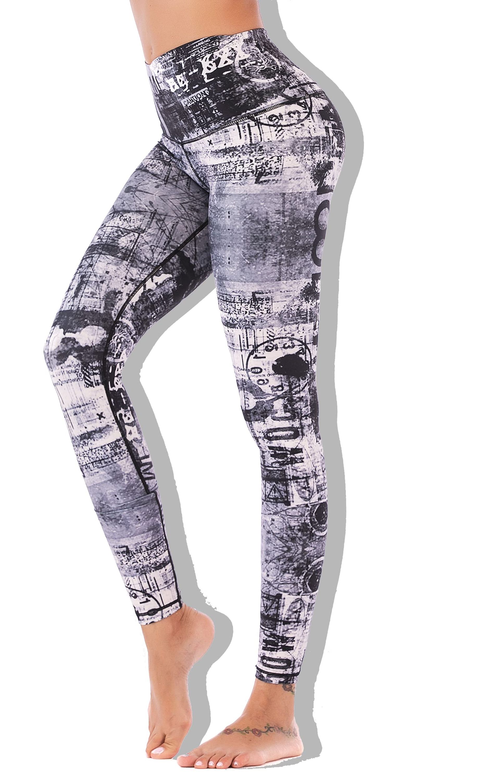 High Waisted Sustainable Yoga Leggings - Active Tummy Control, Super Soft for Women (Black White) - Small