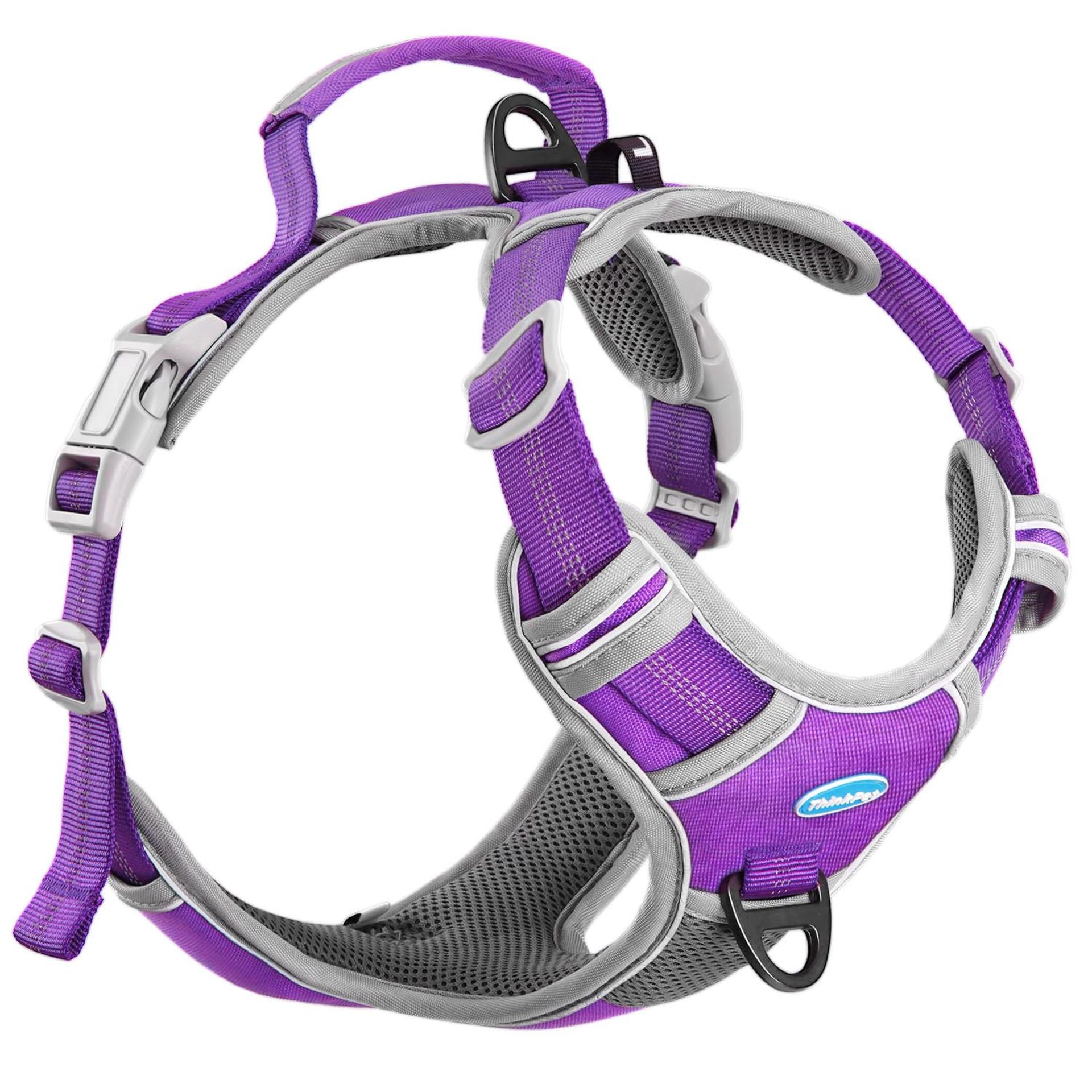 No Pull Dog Harness Breathable Reflective Adjustable with Handle for Medium & Large Dogs - Neon Purple L