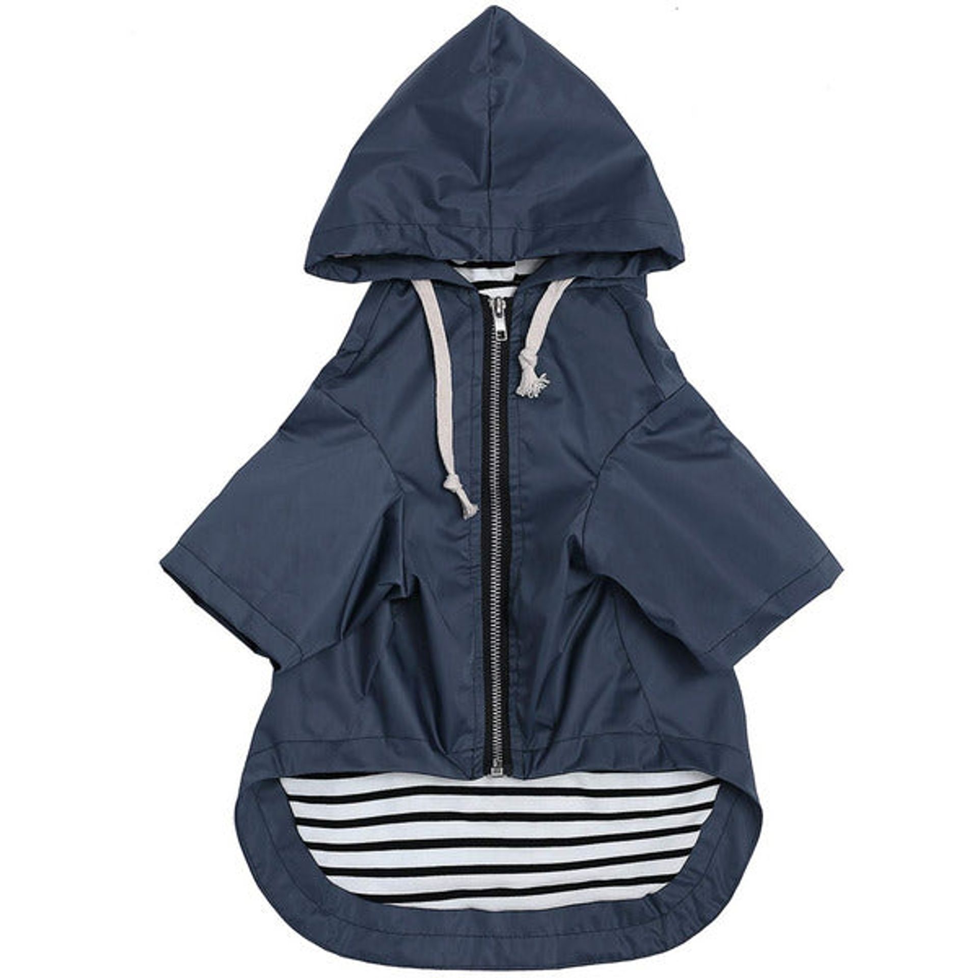 Dog Raincoat Waterproof Puppy Rain Jacket with Hood for Small Medium Dogs, Poncho with Reflective Strap, Storage Pocket and Harness Hole - Navy - XS