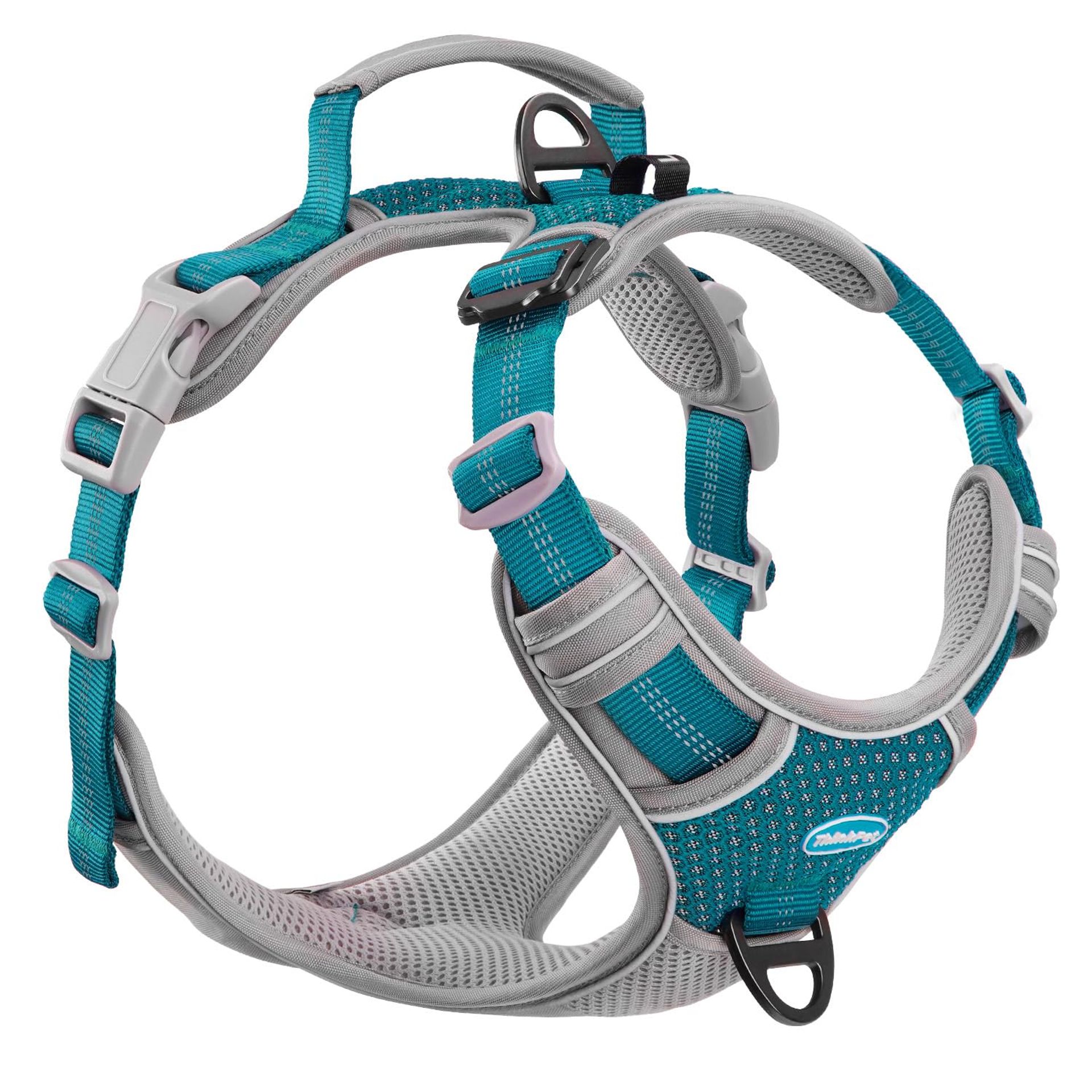 No Pull Dog Harness Reflective Adjustable Breathable Sport Design with Handle - Bright Teal XL