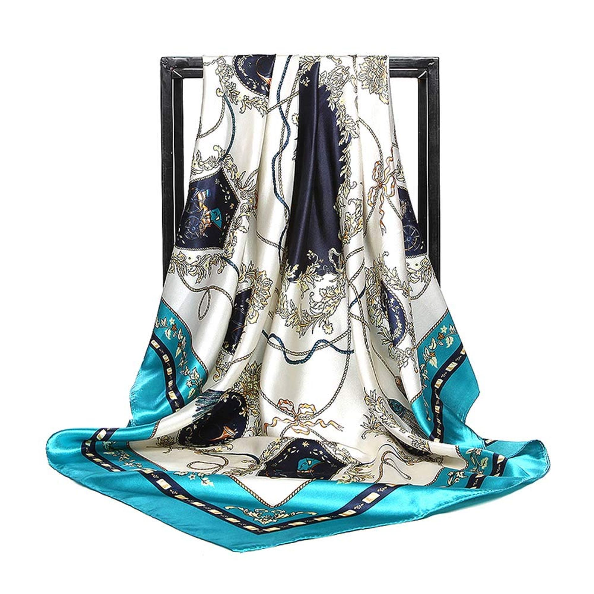 Elegant 35" Silk Scarf Belt Pattern for Women - Versatile Square Satin Headscarf