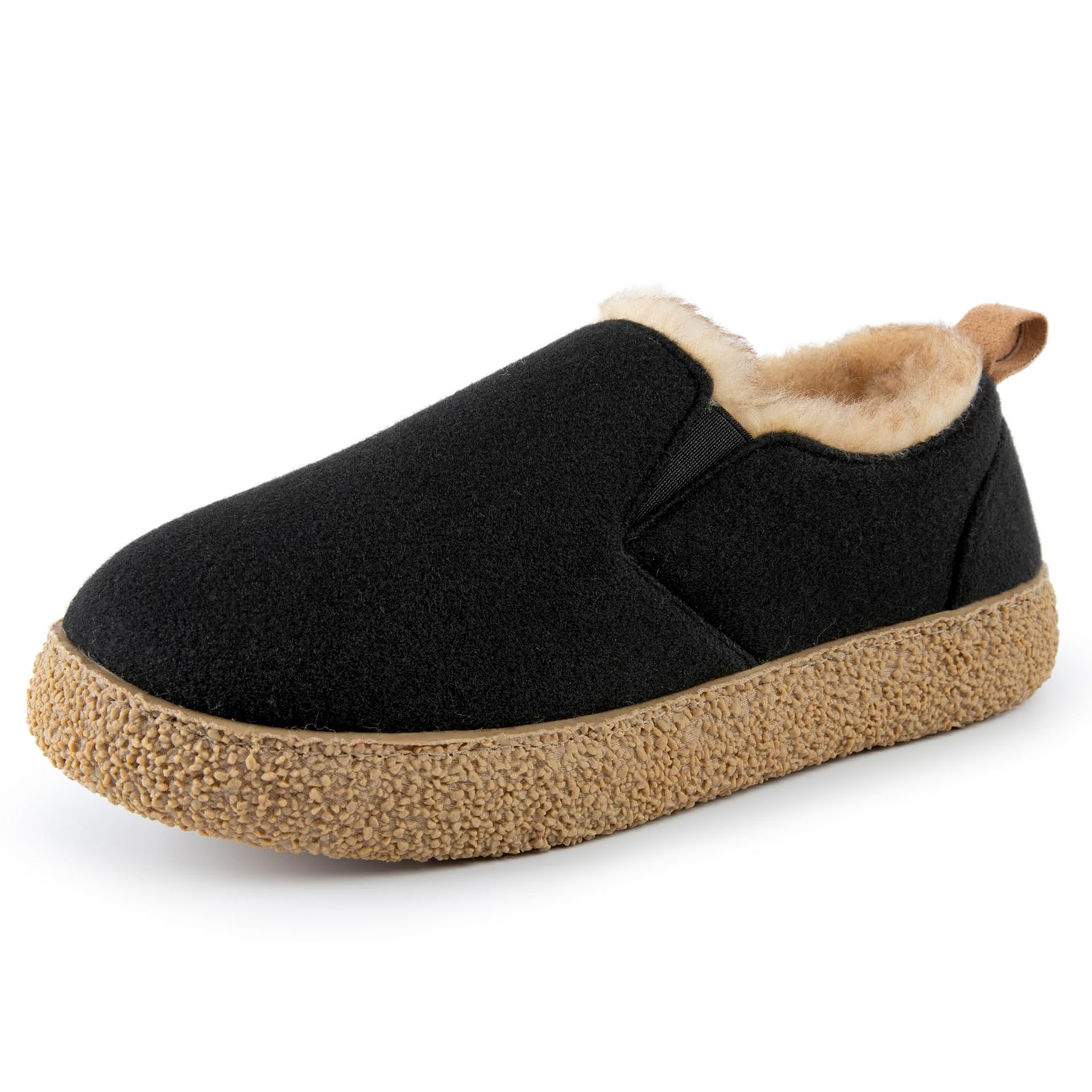 MERRIMAC Women's Ink Black Faux Felt Slippers, 7-8 UK - Warm, Comfy & Non-slip