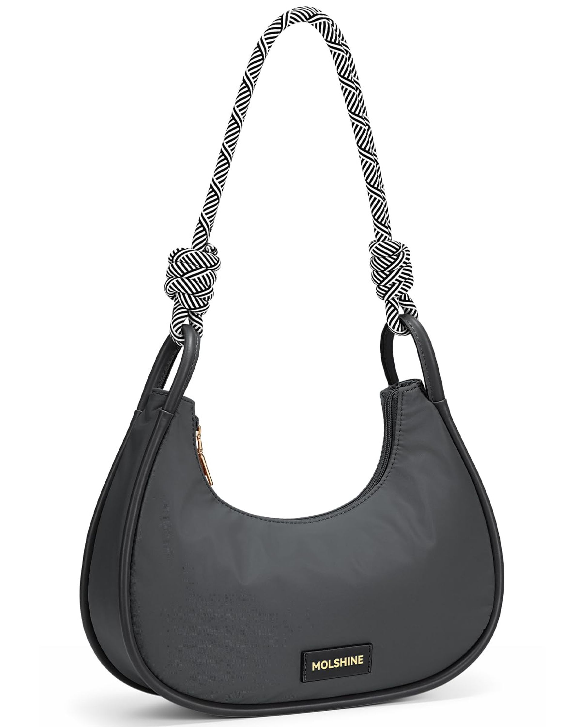 Crescent Shoulder Bag for Women Waterproof Nylon Underarm Half Moon Handbag with Card Holder for Travel and Casual Outfits - Grey