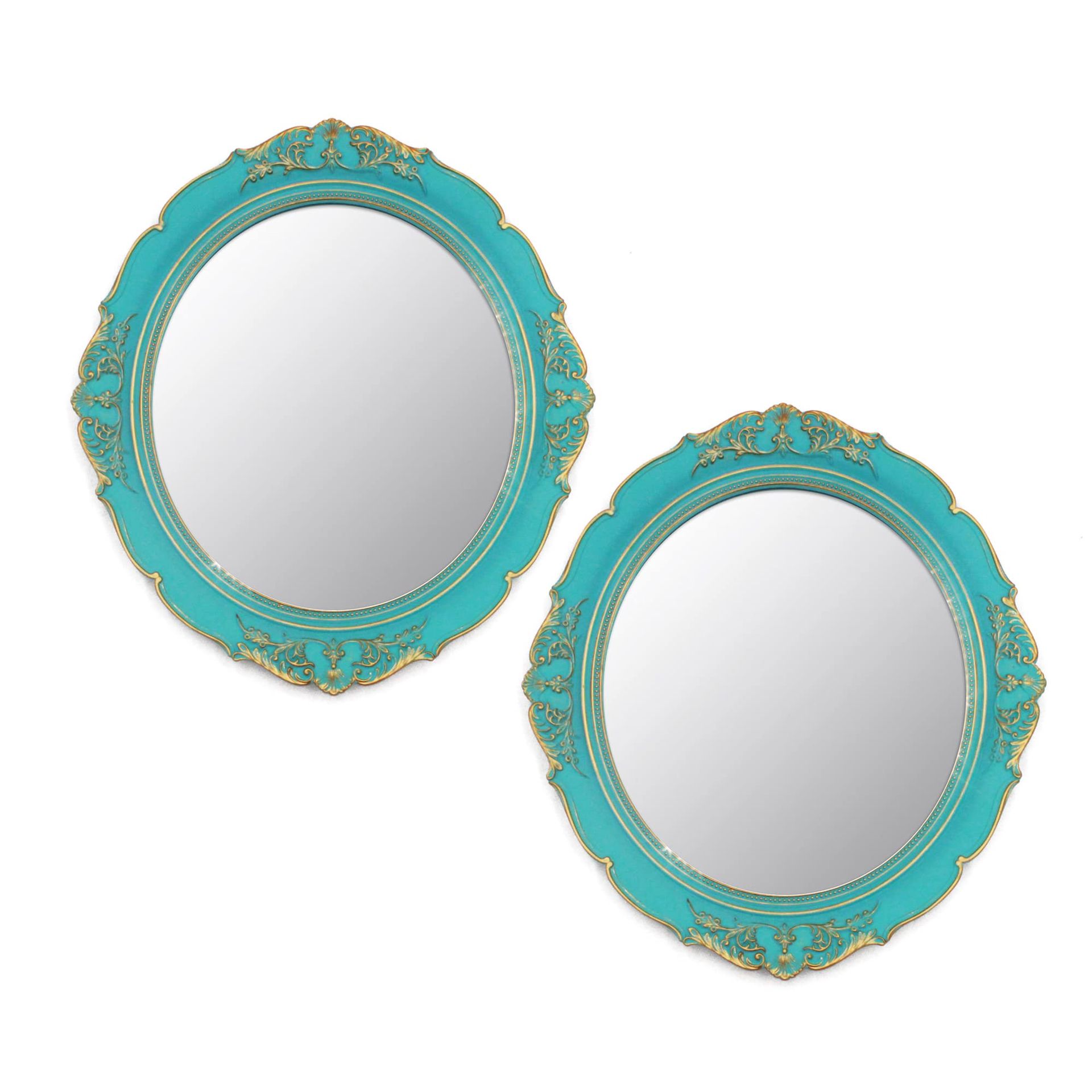 Eaoundm 33 x 37.6 cm Decorative Wall Mirror,Vintage Hanging Mirrors for Bedroom Living-Room Dresser Decor Oval (White)