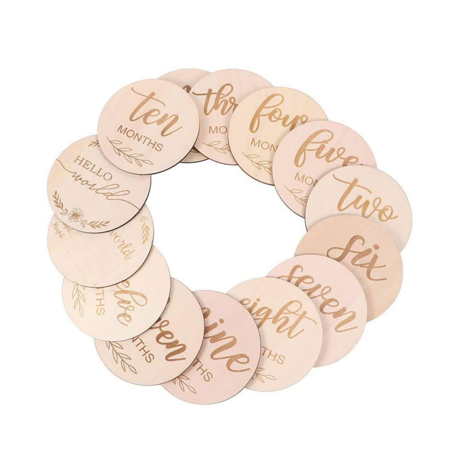 14pcs Wooden Baby Monthly Milestone Cards - Double Sided Engraved Photography Props for Newborns & Baby Showers