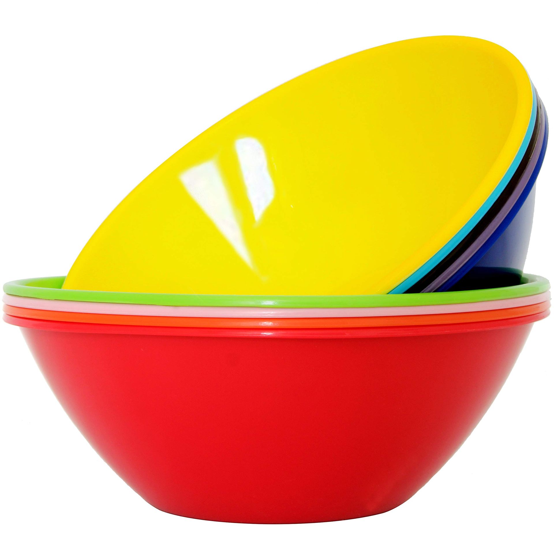9 Pack Large 3000ml Reusable Plastic Mixing & Serving Bowls in Rainbow Colours – Ideal for Popcorn, Salads, Chips & Party Snacks