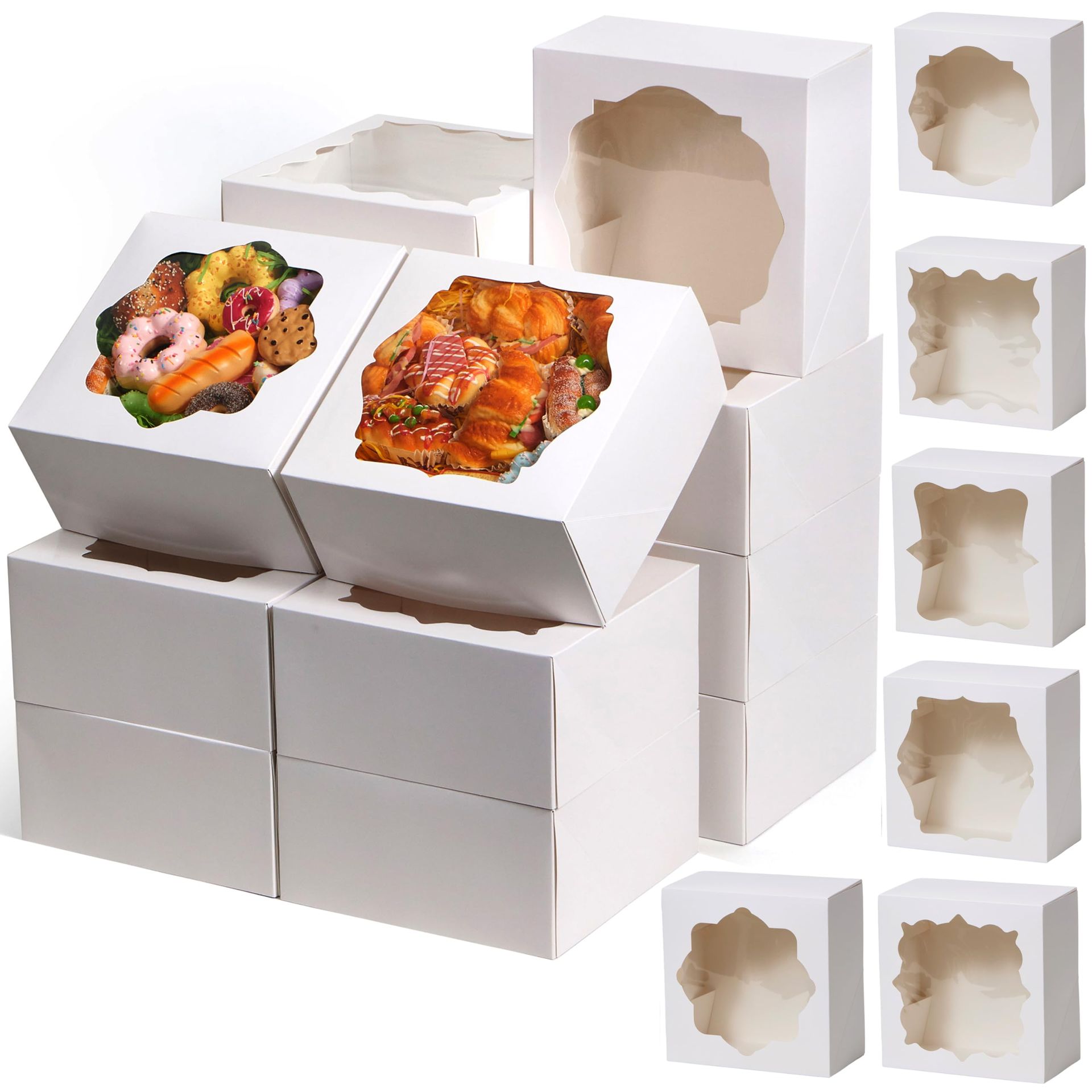 24 PCS Christmas Cookie Boxes with Windows, 6 Designs, 10'' x 10'' x 5'' - Perfect for Festive Gift Giving