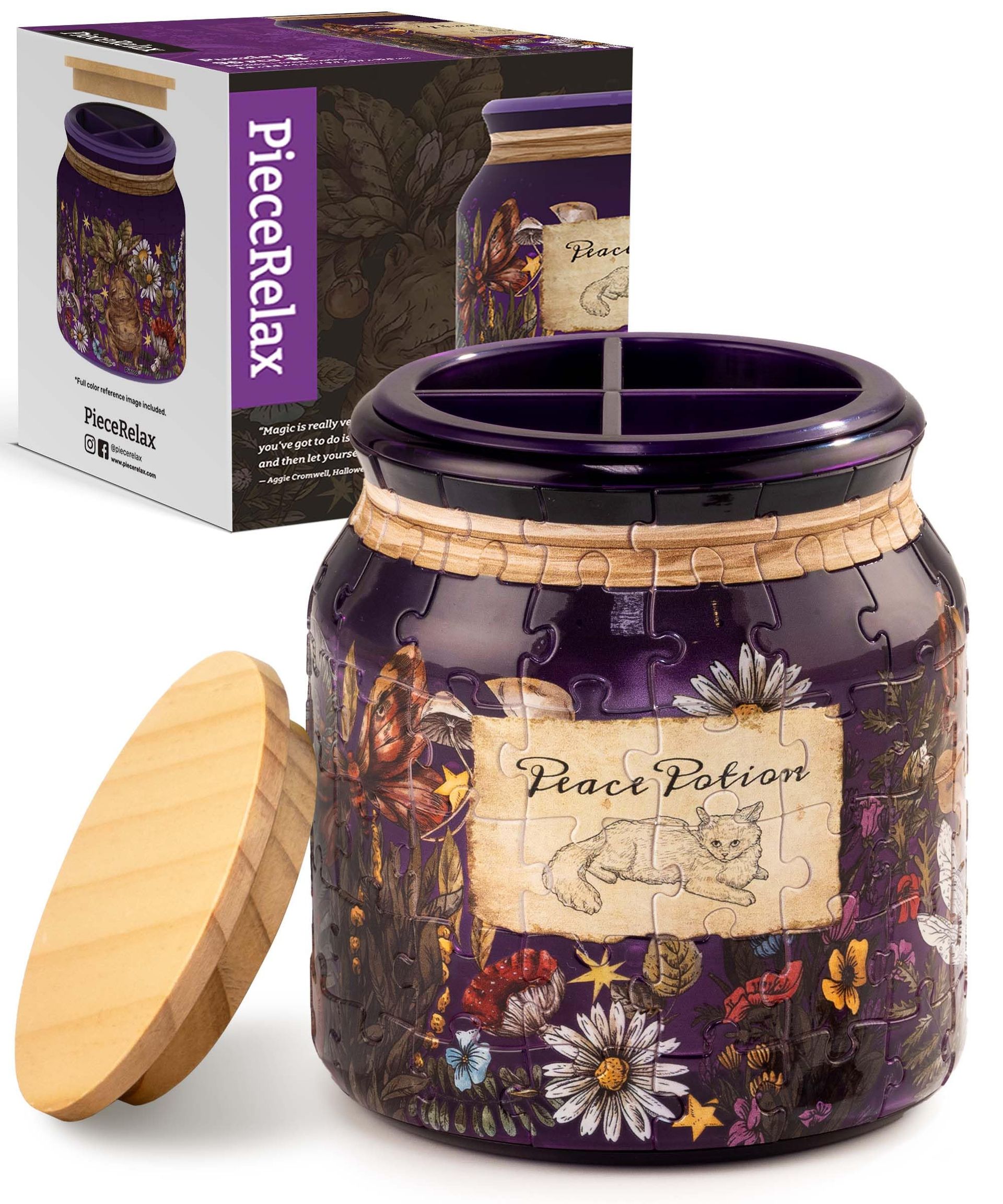 3D Puzzle Jar 96-Piece Plastic Construction for Adults with Wooden Lid & Divider - Peace Potion BB1042 - Spring Refresh