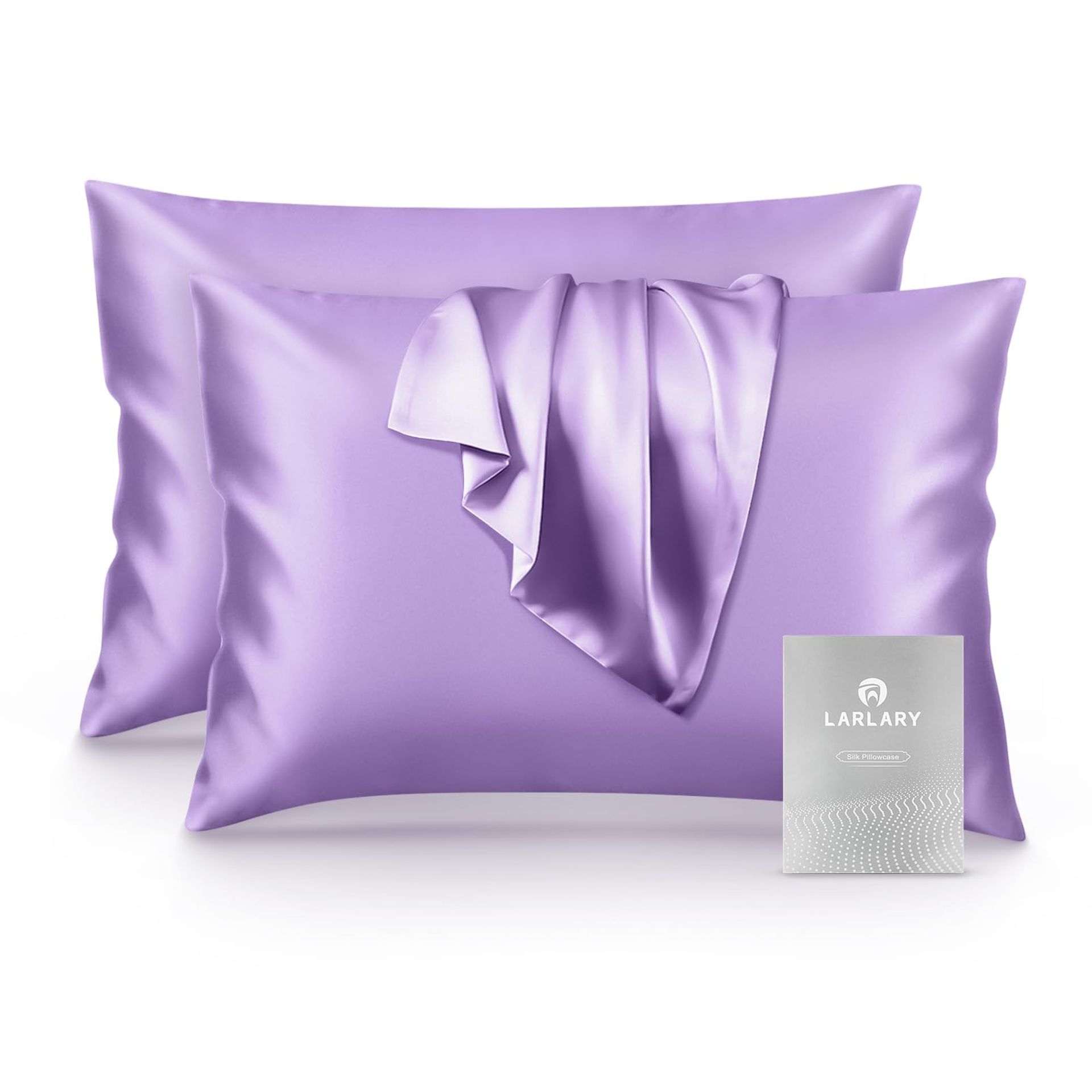 Larlary Silk Pillowcase (50x75 cm), 90% Silk, 10% Cotton, Silk Pillow Case for Hair and Skin, Soft Silk Touch Pillow Cases (2, Purple) - Spring Refresh