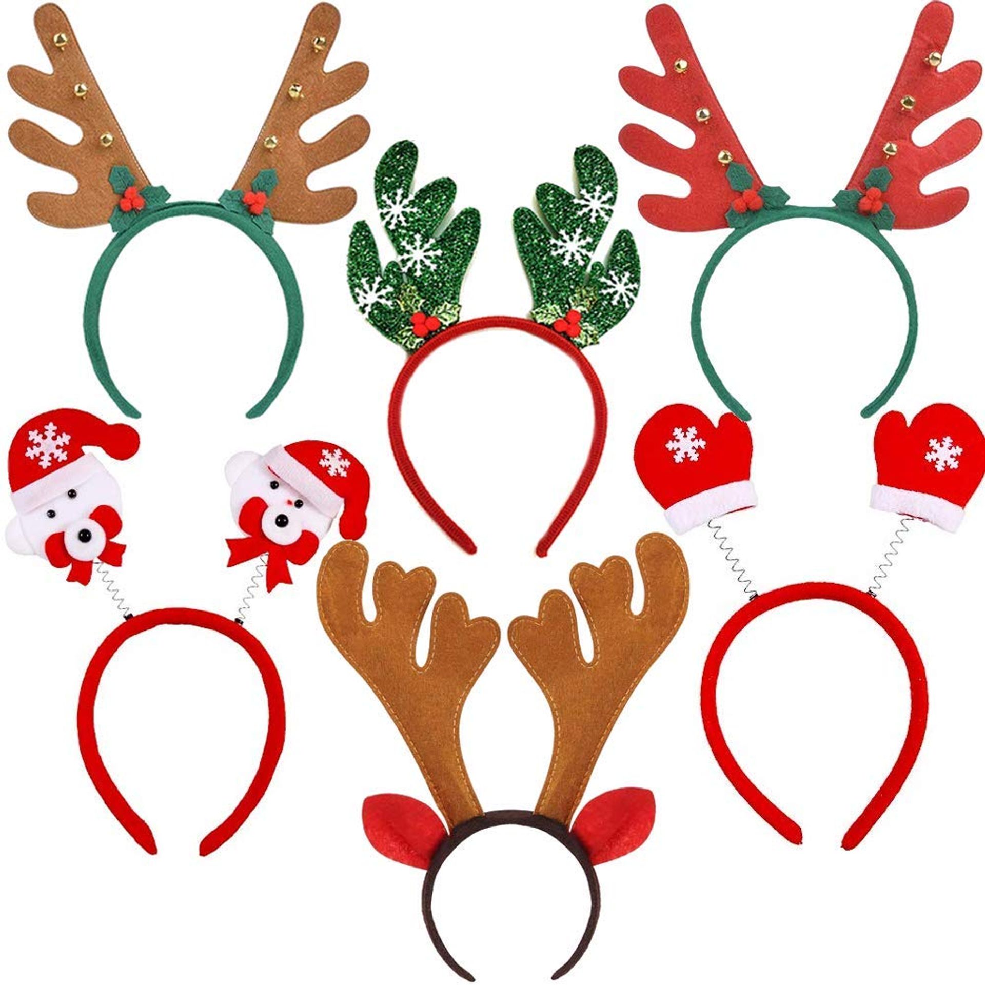 Festive 6 Pack Christmas Headbands - Reindeer Antlers & Santa Hats for All Ages, Perfect for Parties