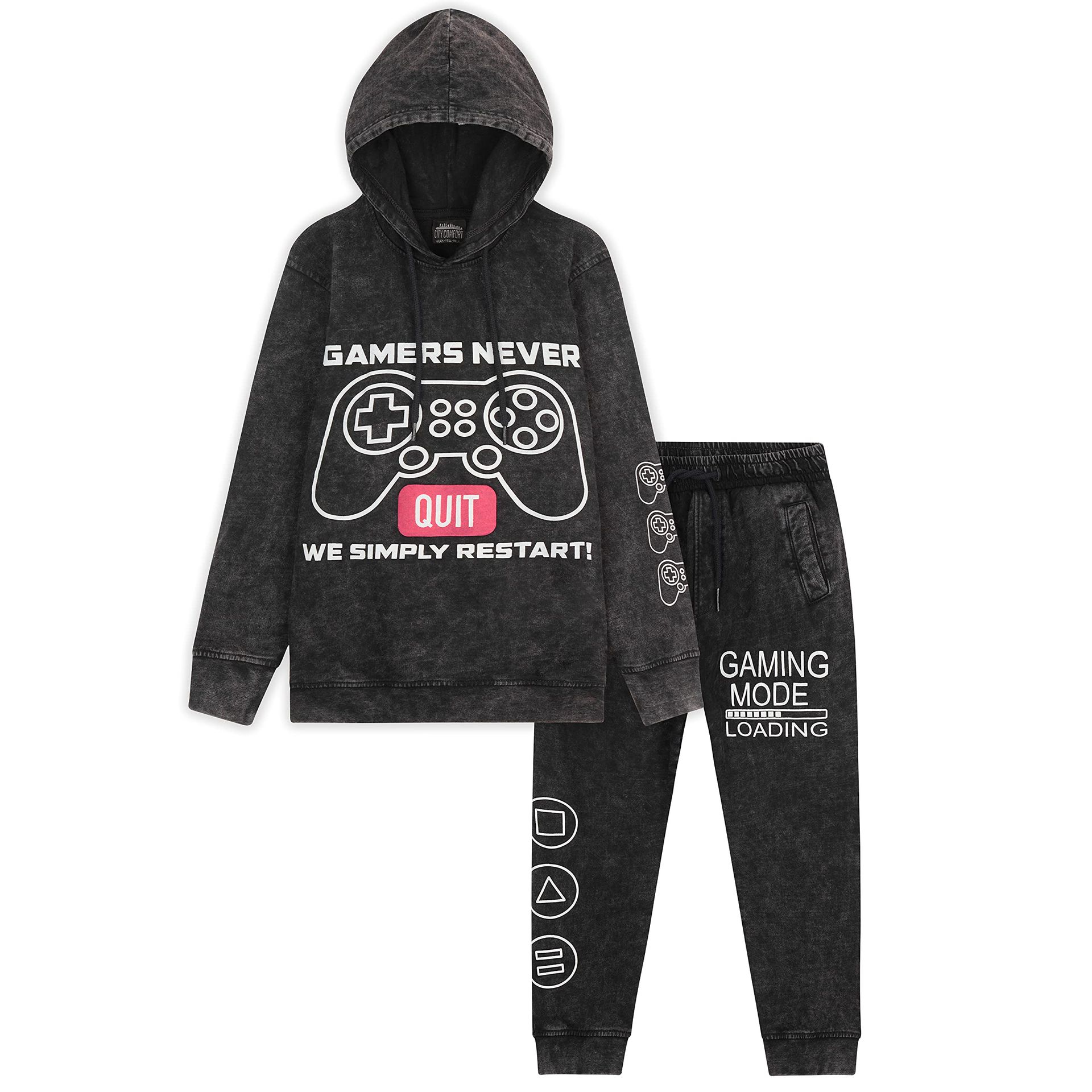 Boys Gaming Tracksuit Set with Hoodie & Joggers, Charcoal, Ages 7-8 - Stylish & Comfortable Activewear