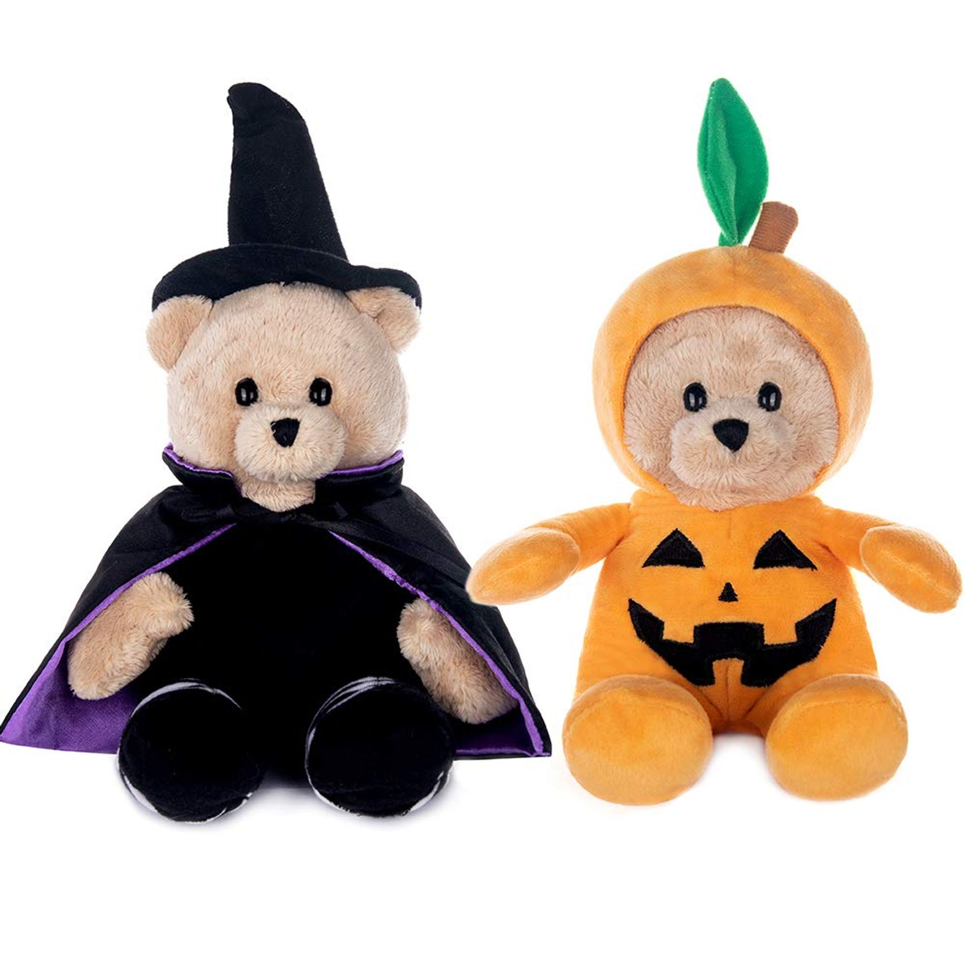 Plush Halloween Teddy Bear Toy Stuffed Animal with Fliptable Wizard Hat - Pumpkin & Wizard 9"