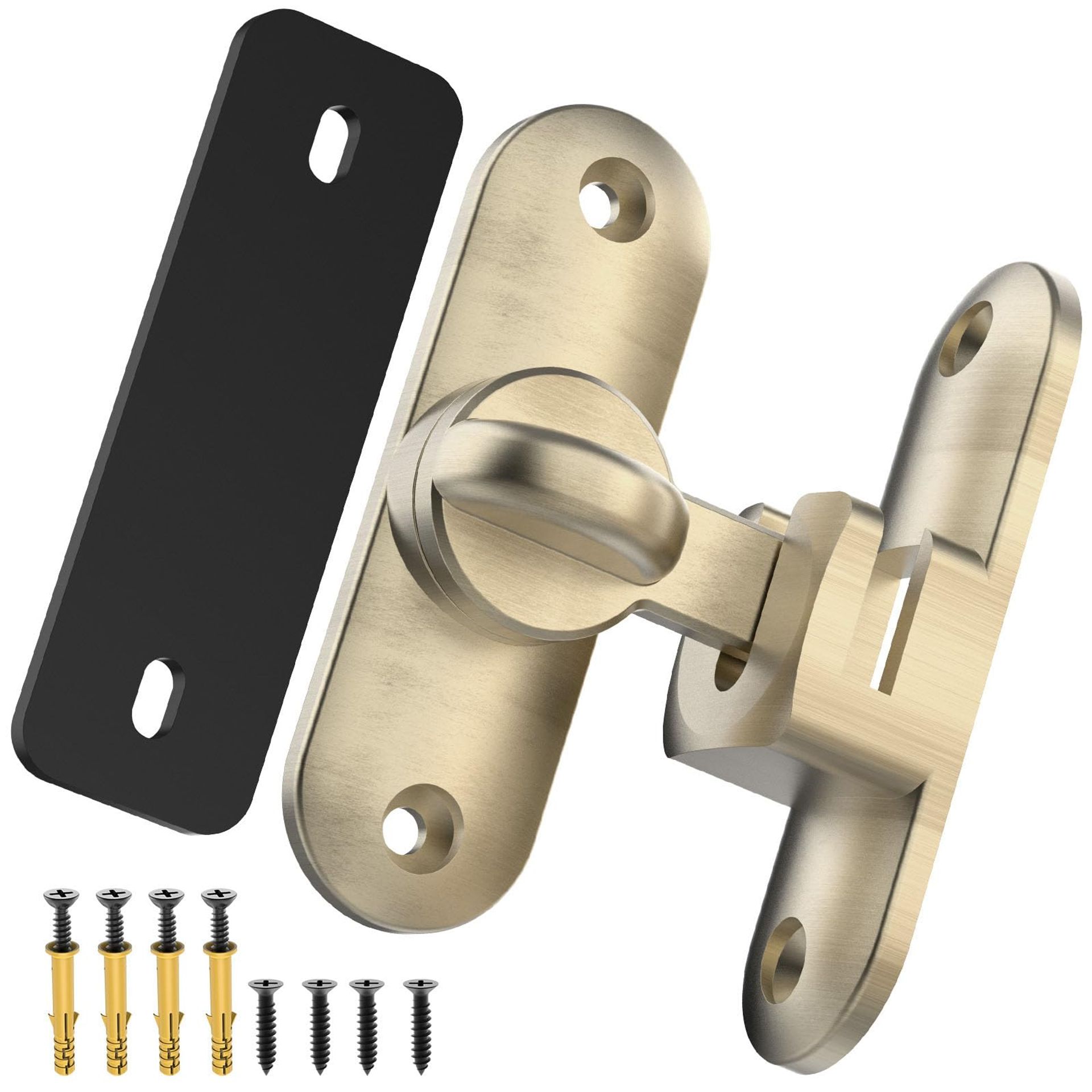 Flip Sliding Barn Door Lock 90/180° Latch for Bathroom, Pet Door, Garage & Window Security - 2 Pack Brass Finish