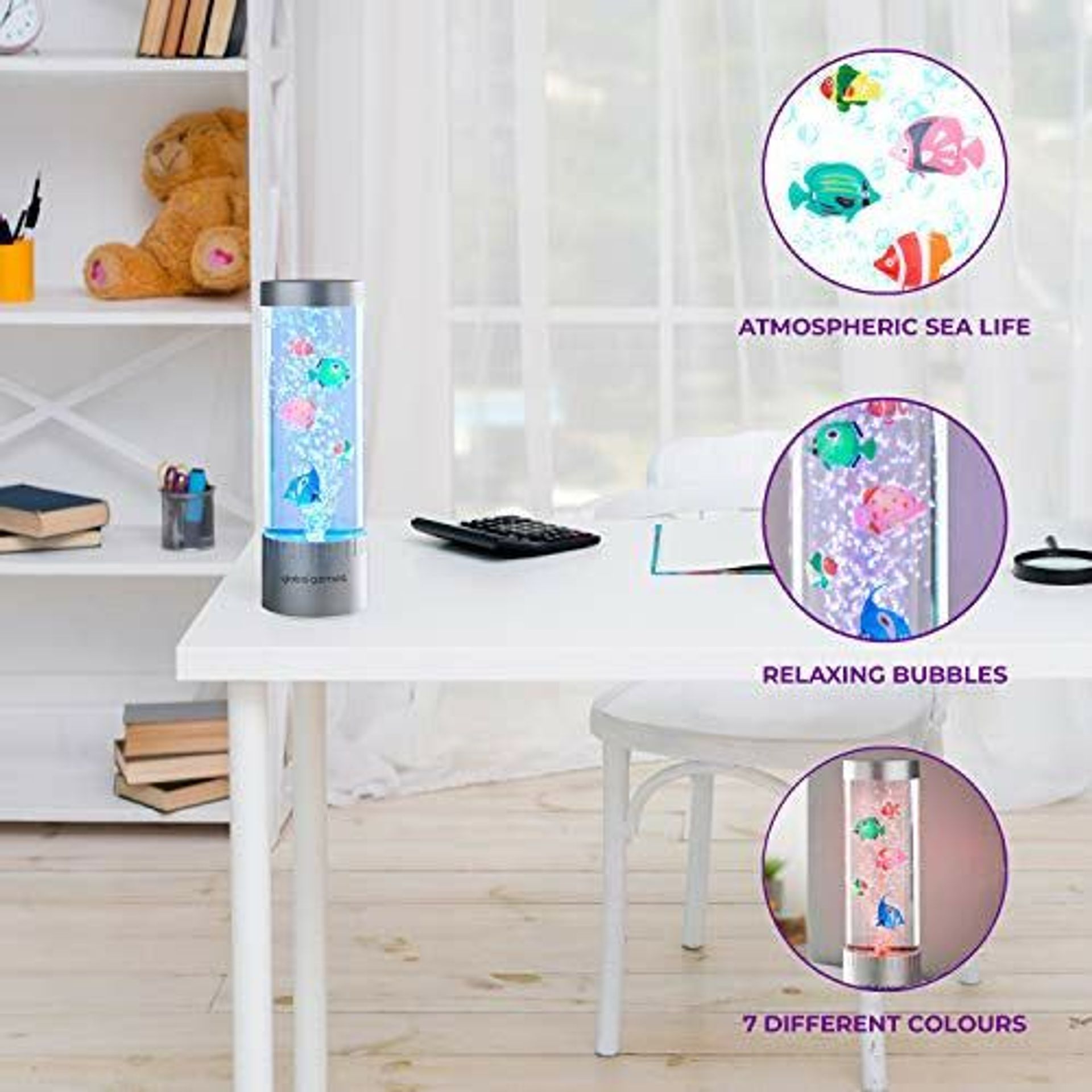 Global Gizmos Dunelm Desktop Colour Changing Silver Fish Tank MultiColoured - Arts & Crafts Toys