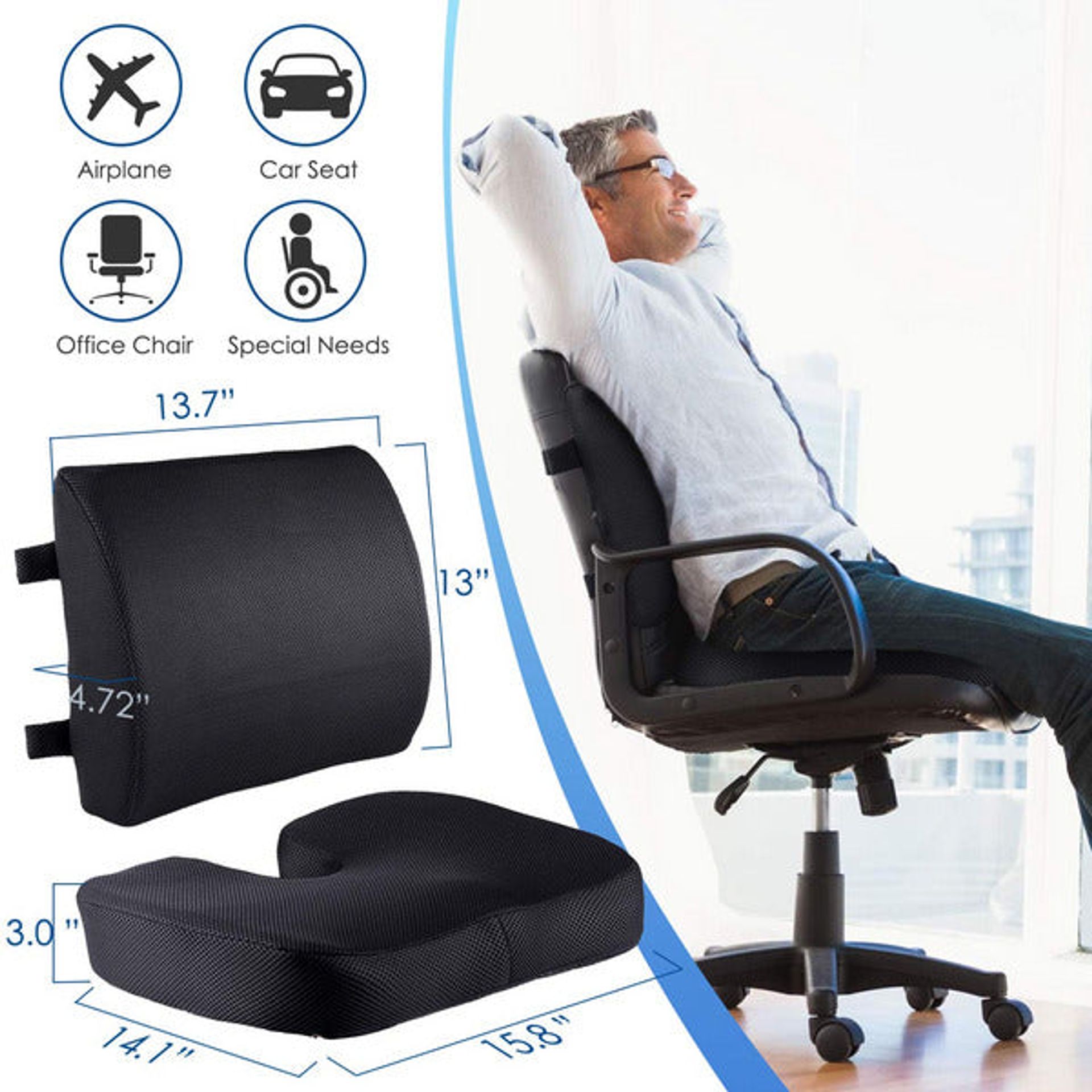 Airllantry Memory Foam Coccyx Cushion For Tailbone Pain Airllantry Memory Foam Seat Cushion - Extra Large 20x17 Inch Coccyx Pillow For Office & Car Seats U-shaped Coccyx Cushion - View #2