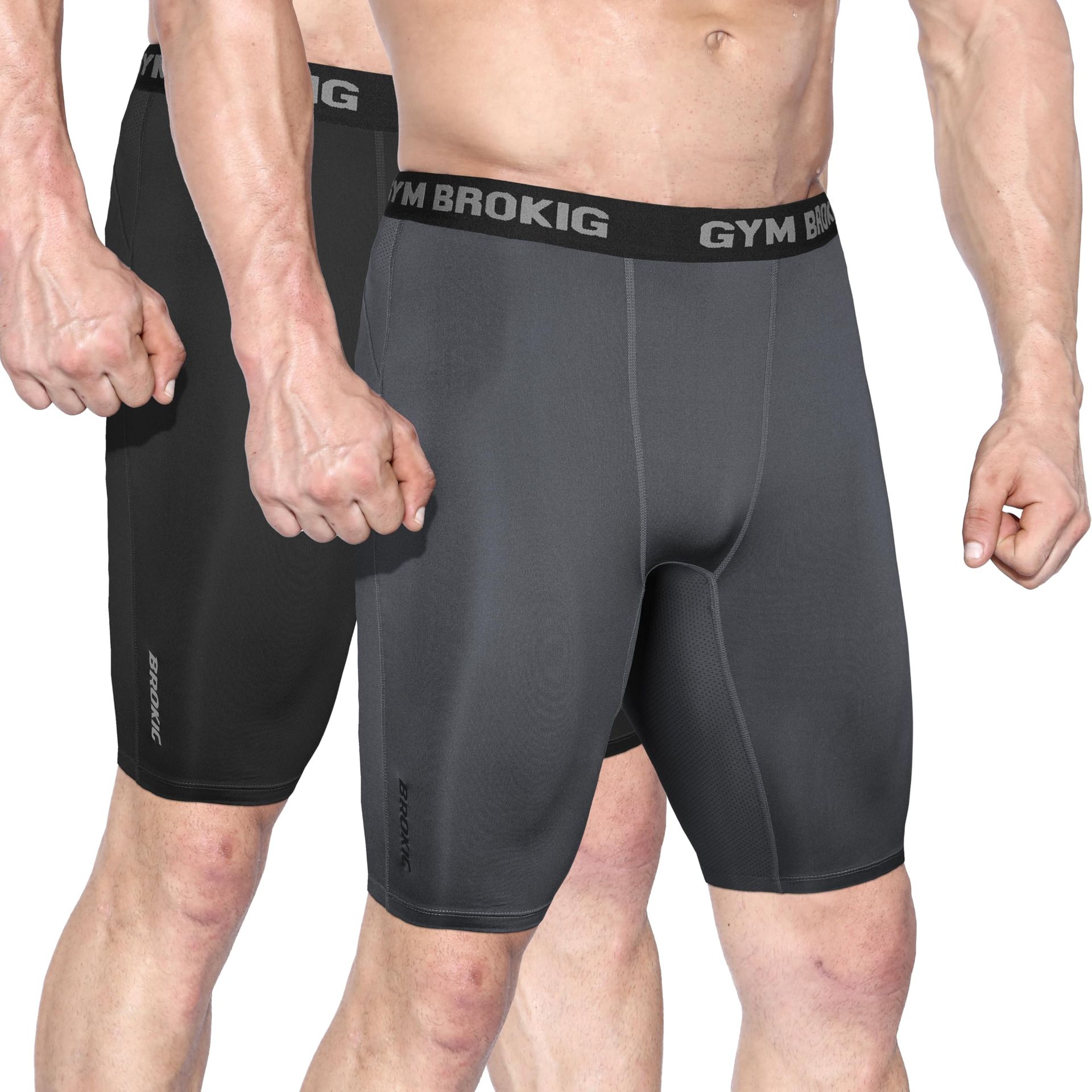Mens Lightweight Quick Dry Compression Gym Shorts - Black & Dark Grey, Large