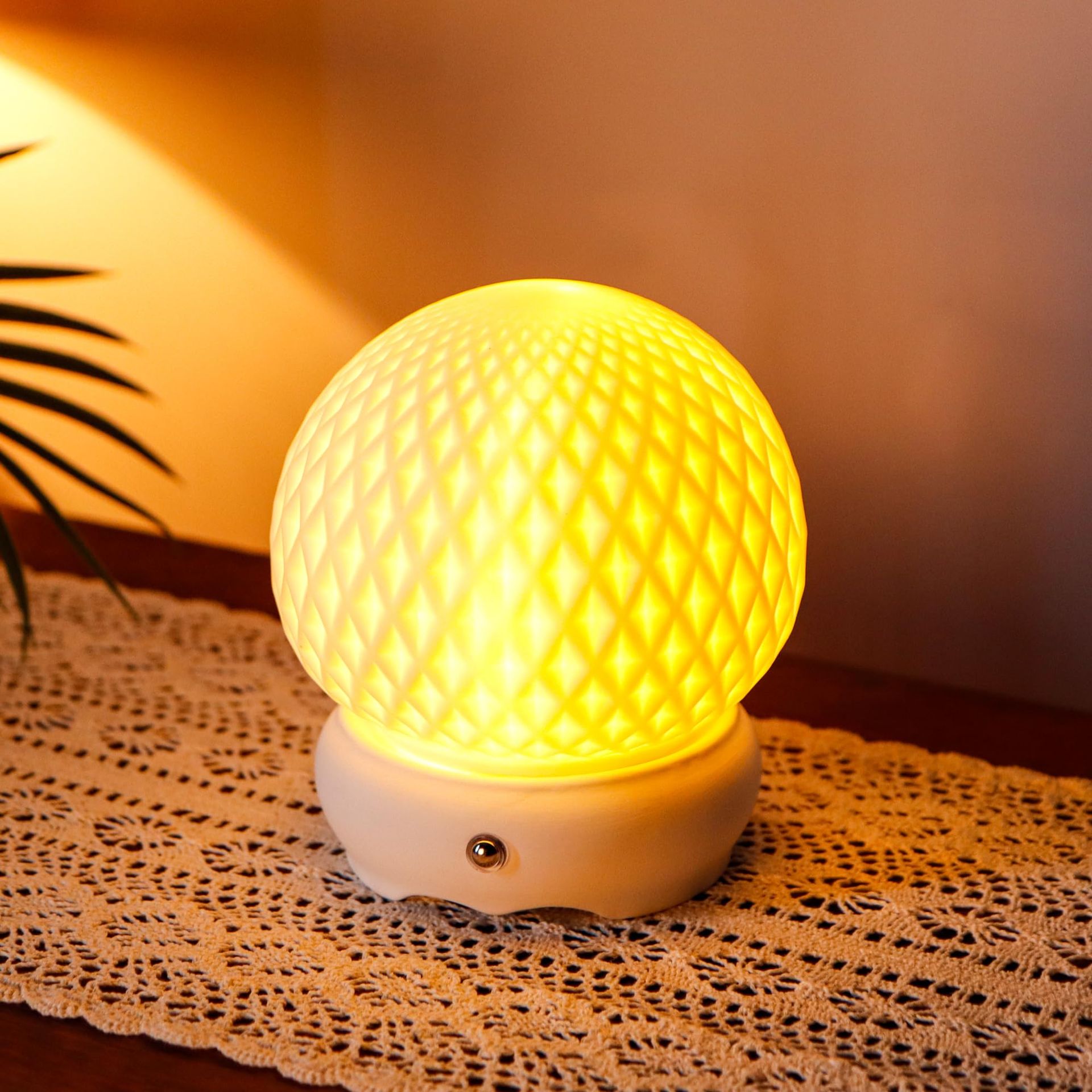 Rechargeable Ceramic Table Lamp 3-Colour Dimmable LED Touch Control for Bedroom Living Room - Diamond Pattern - Valentines