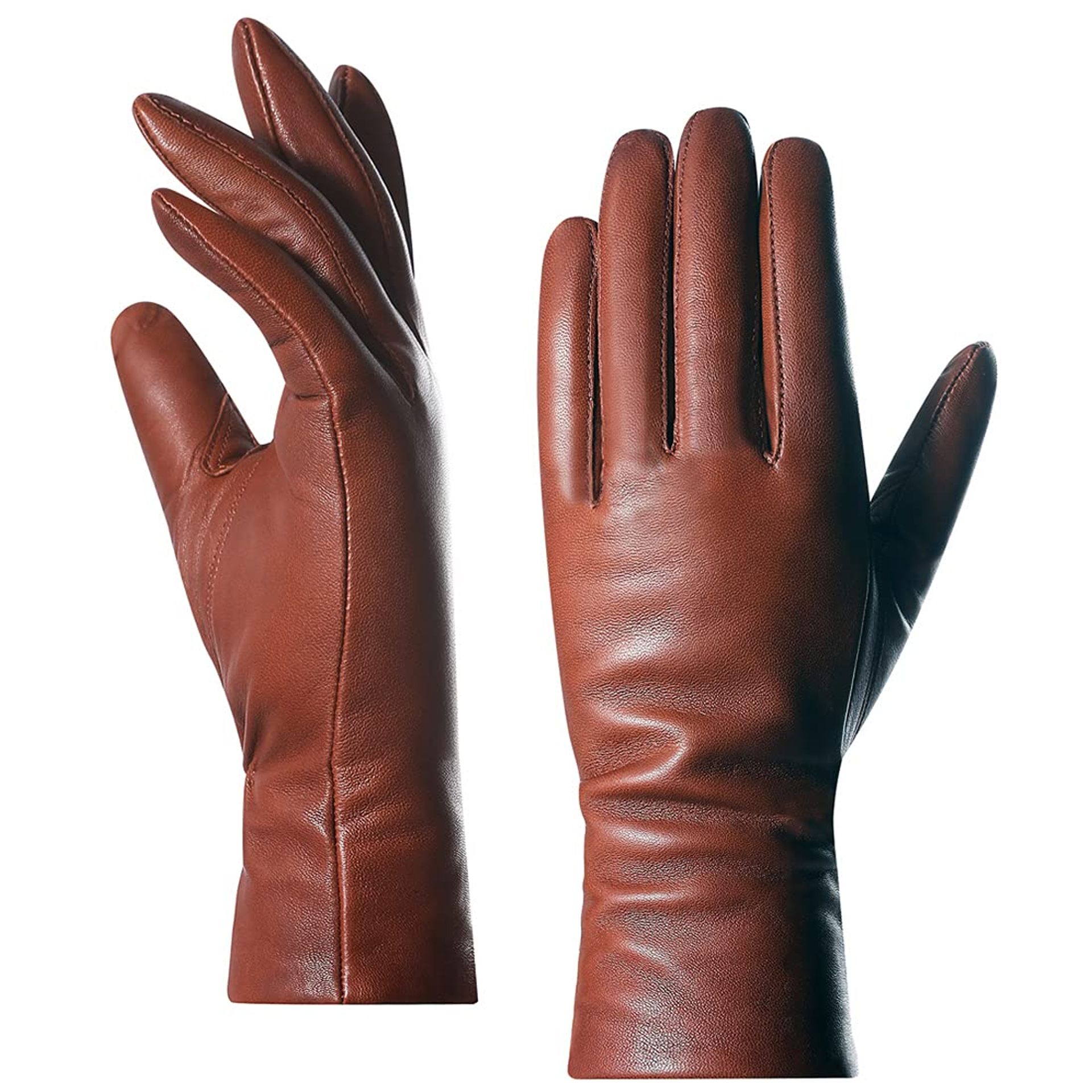 Women's Genuine Lambskin Leather Winter Driving Gloves Lined with Cashmere - Cognac XL