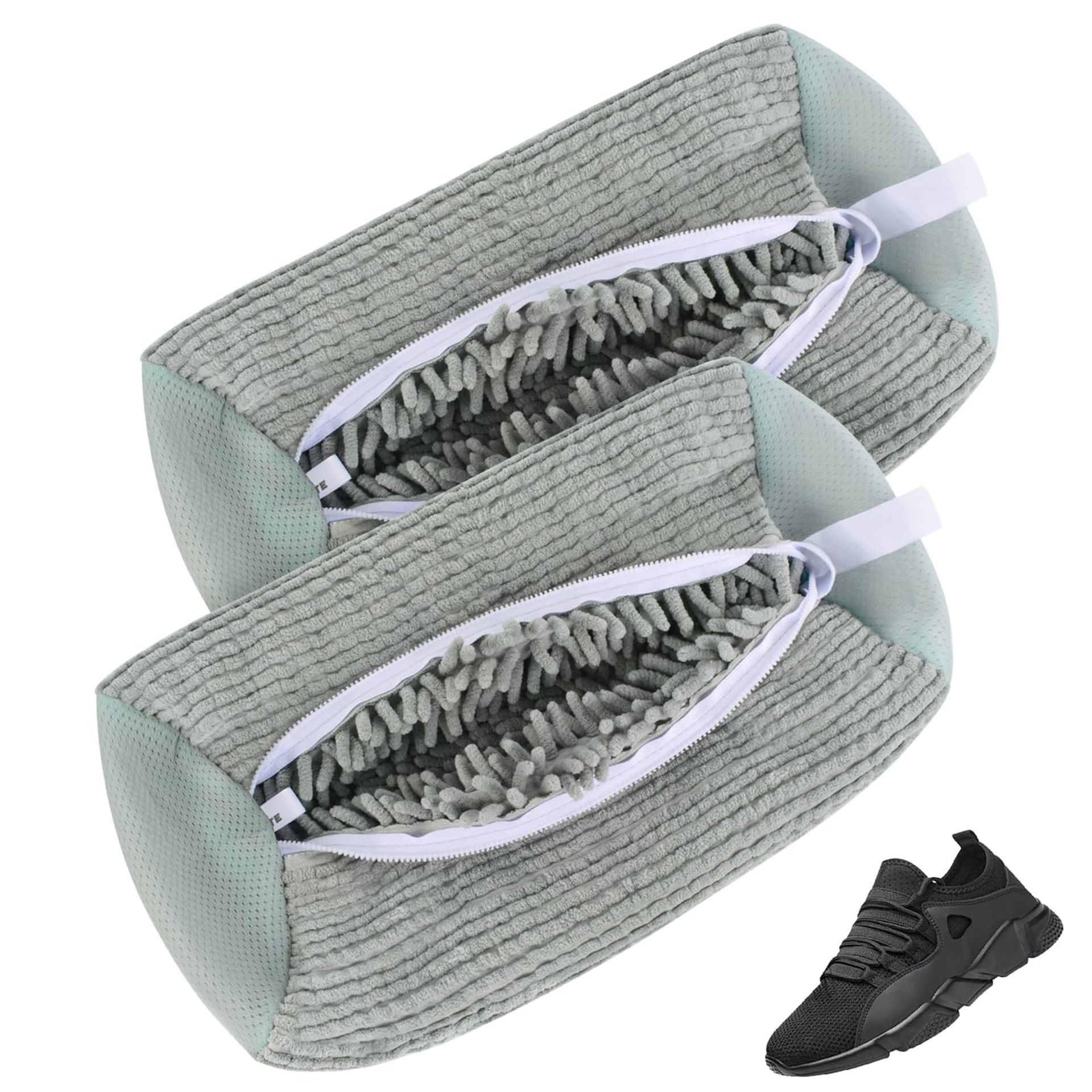 2 Pack Shoe Laundry Bags for Washing Machine, Reusable Mesh Wash Bags for Trainers & Sneakers, 38x18cm Grey