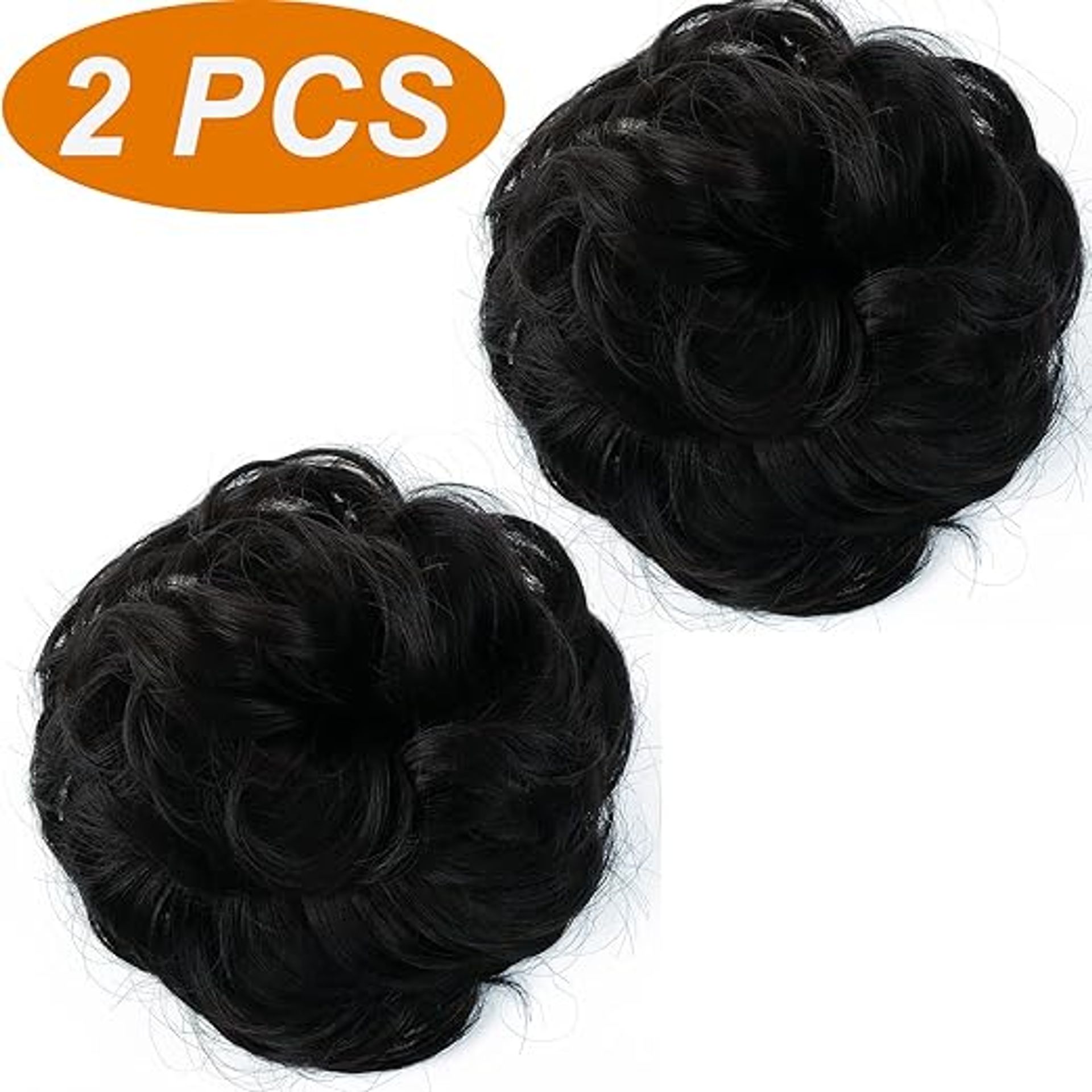 JJstar 2PCS Off Black Messy Bun Hair Piece - Curly Synthetic Updo Extensions